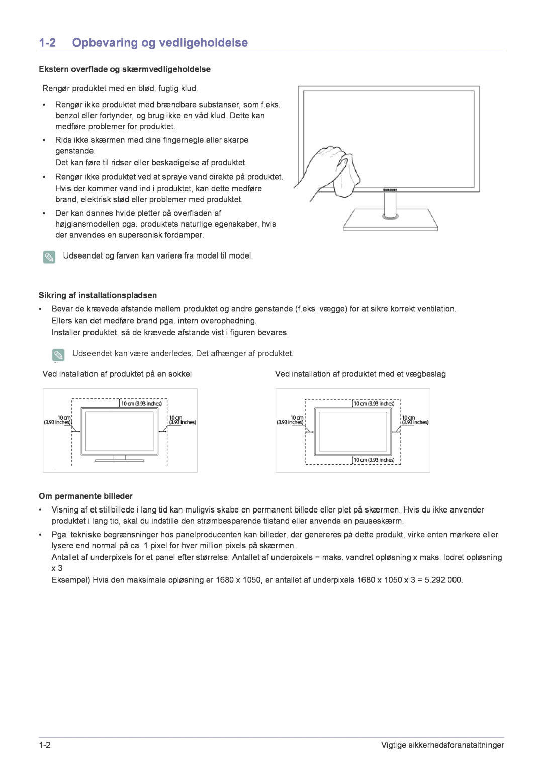 Samsung LF22NPBHBNP/EN Opbevaring og vedligeholdelse, Ekstern overflade og skærmvedligeholdelse, Om permanente billeder 