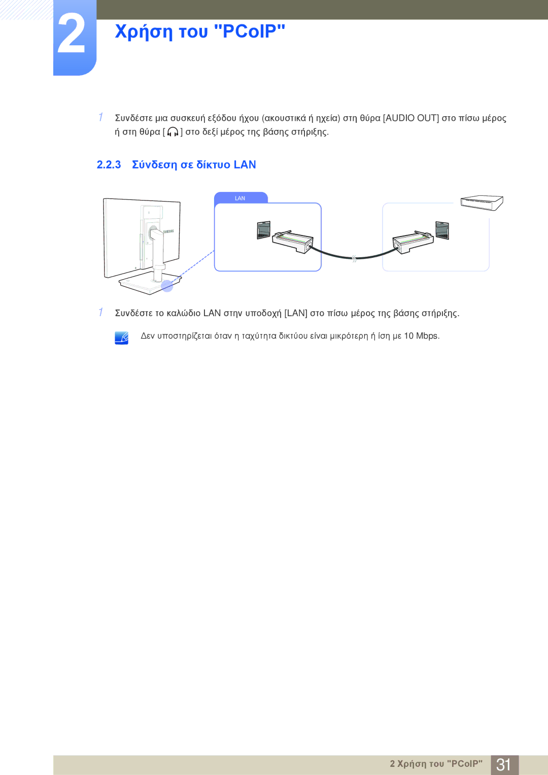 Samsung LF22NSBTBN/EN manual 3 Σύνδεση σε δίκτυο LAN 