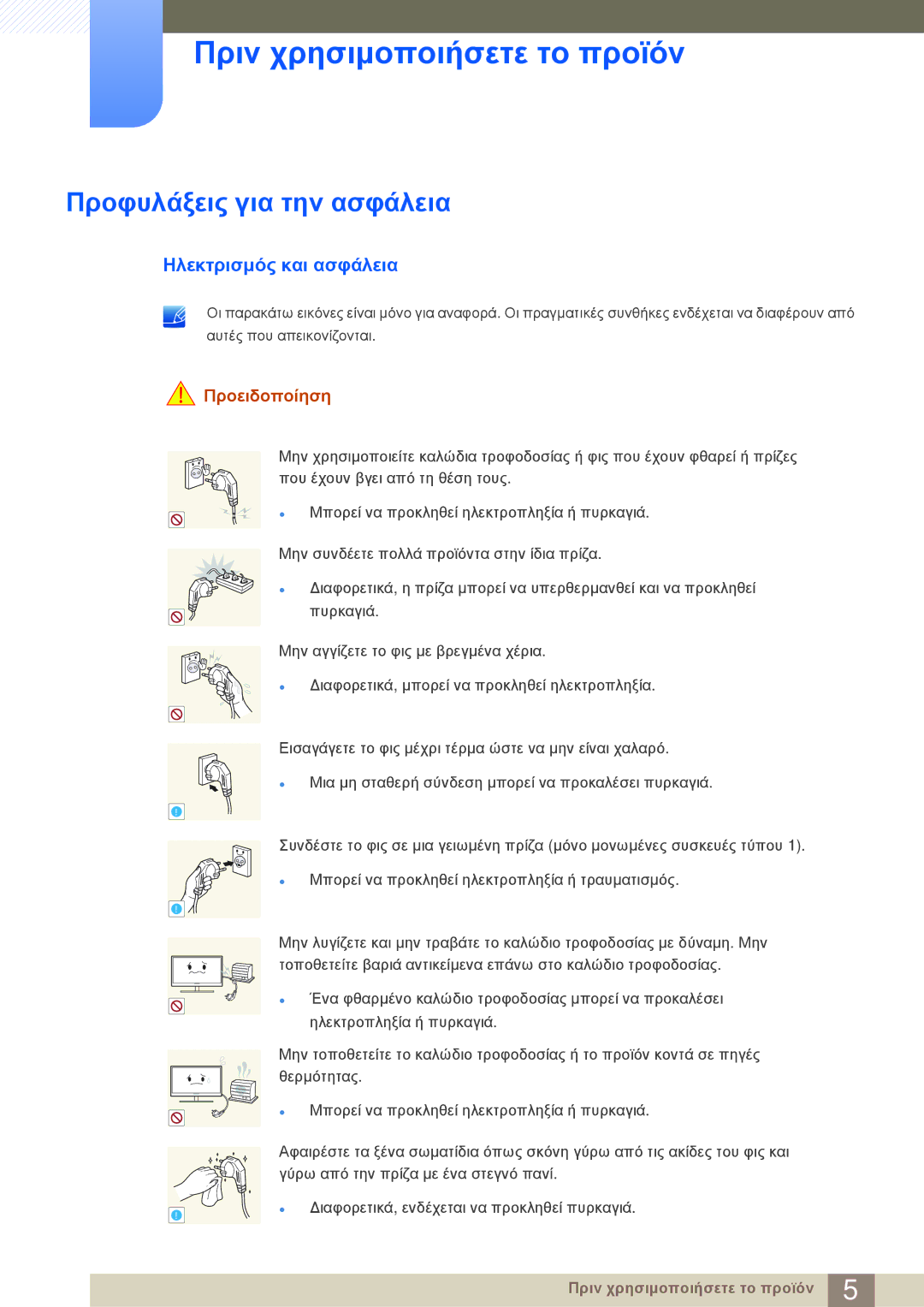 Samsung LF22NSBTBN/EN manual Προφυλάξεις για την ασφάλεια, Ηλεκτρισμός και ασφάλεια, Προειδοποίηση 