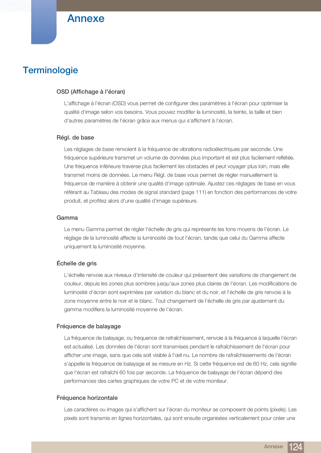 Samsung LF22NTBHBNM/EN, LF22FN1PFBZXEN manual Terminologie, OSD Affichage à lécran 