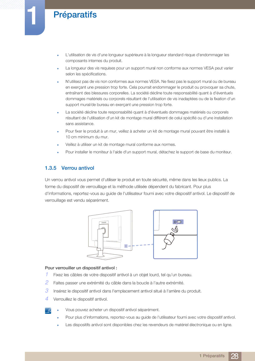 Samsung LF22NTBHBNM/EN, LF22FN1PFBZXEN manual Verrou antivol 