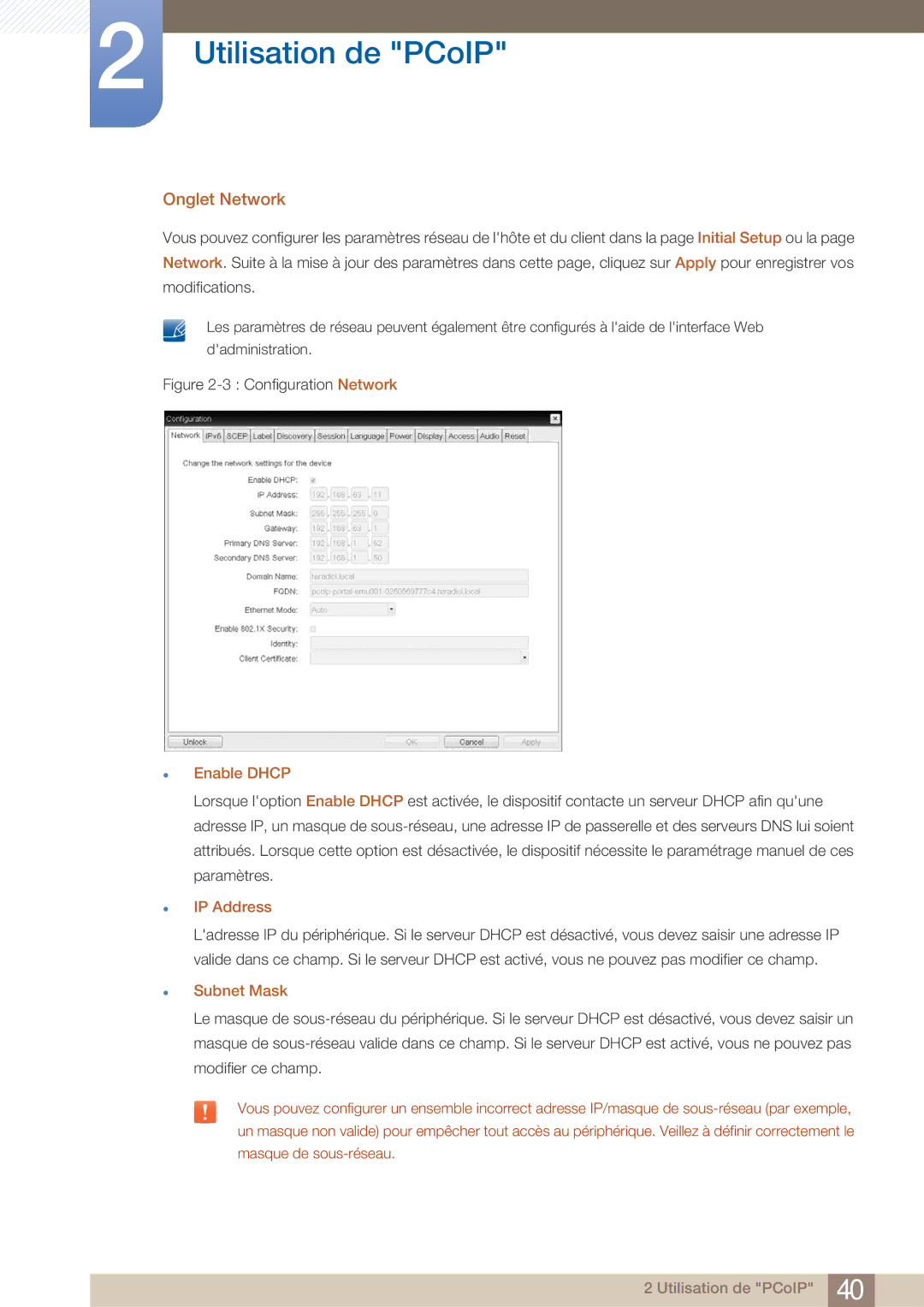 Samsung LF22NTBHBNM/EN, LF22FN1PFBZXEN manual Onglet Network, Enable Dhcp, IP Address 