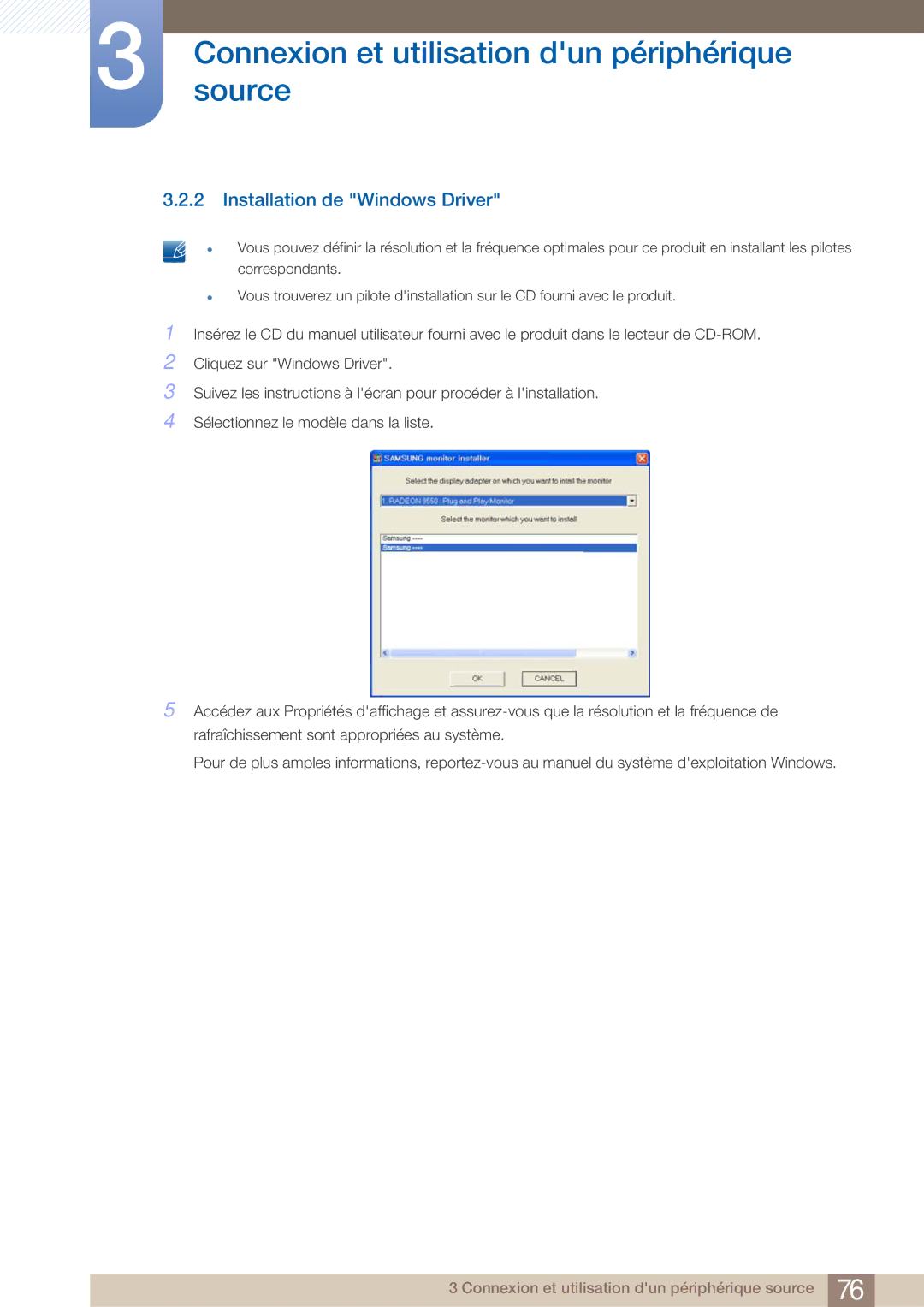 Samsung LF22NTBHBNM/EN, LF22FN1PFBZXEN manual Installation de Windows Driver 