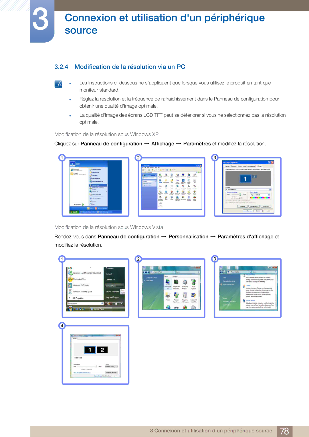 Samsung LF22NTBHBNM/EN manual Modification de la résolution via un PC, Modification de la résolution sous Windows Vista 