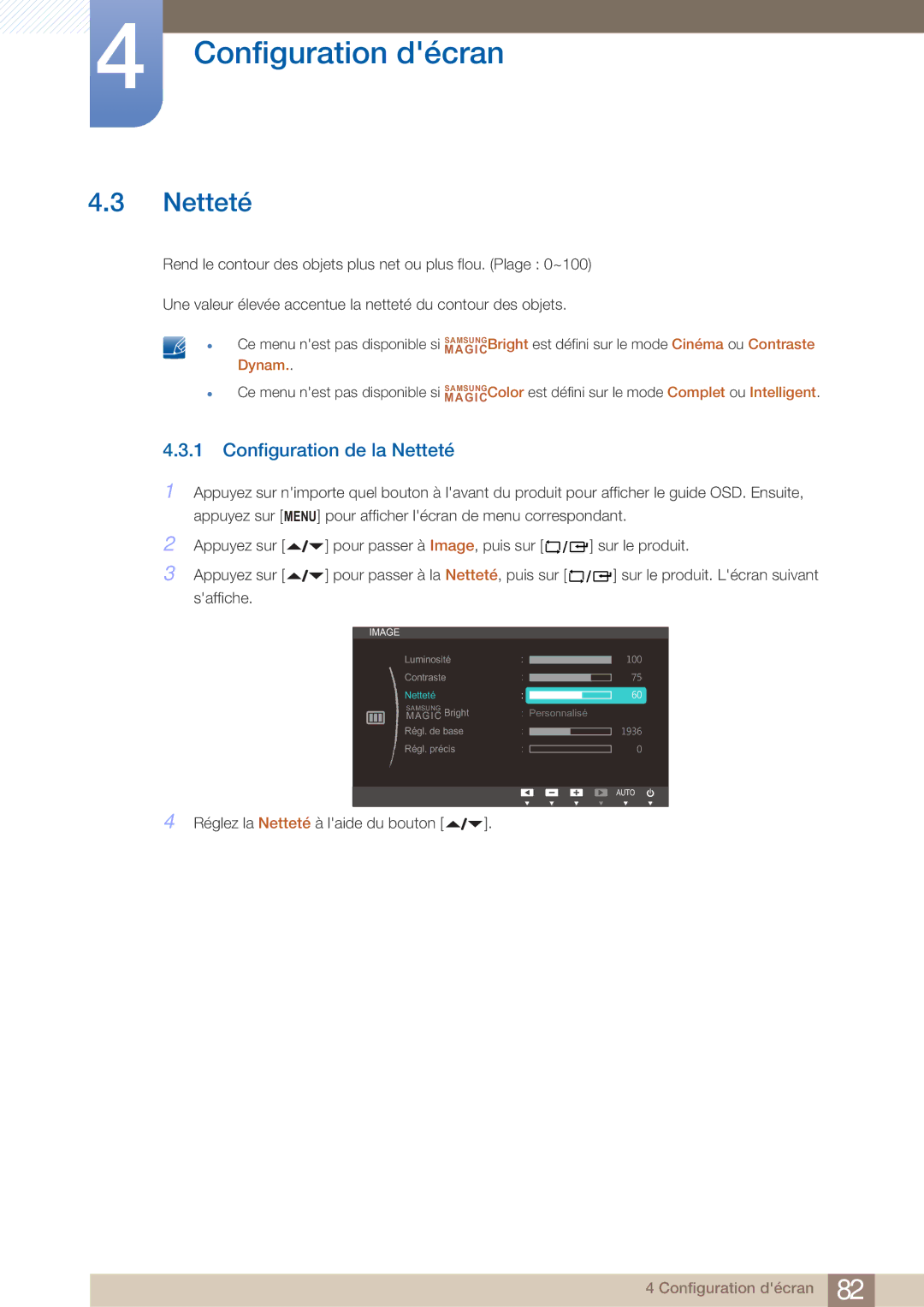 Samsung LF22NTBHBNM/EN, LF22FN1PFBZXEN manual Configuration de la Netteté 