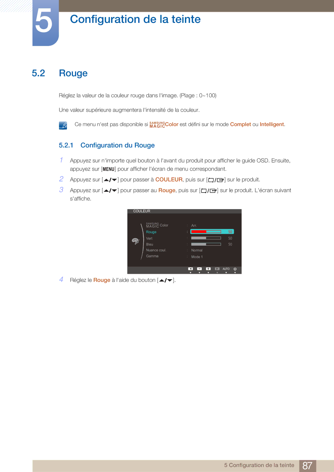 Samsung LF22FN1PFBZXEN, LF22NTBHBNM/EN manual Configuration du Rouge 