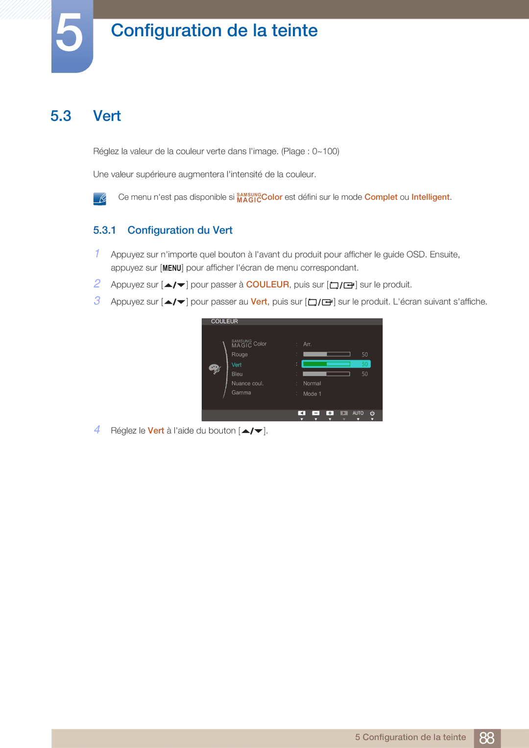 Samsung LF22NTBHBNM/EN, LF22FN1PFBZXEN manual Configuration du Vert 