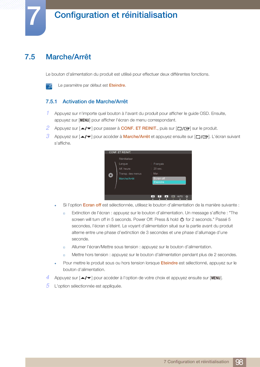 Samsung LF22NTBHBNM/EN, LF22FN1PFBZXEN manual Activation de Marche/Arrêt 