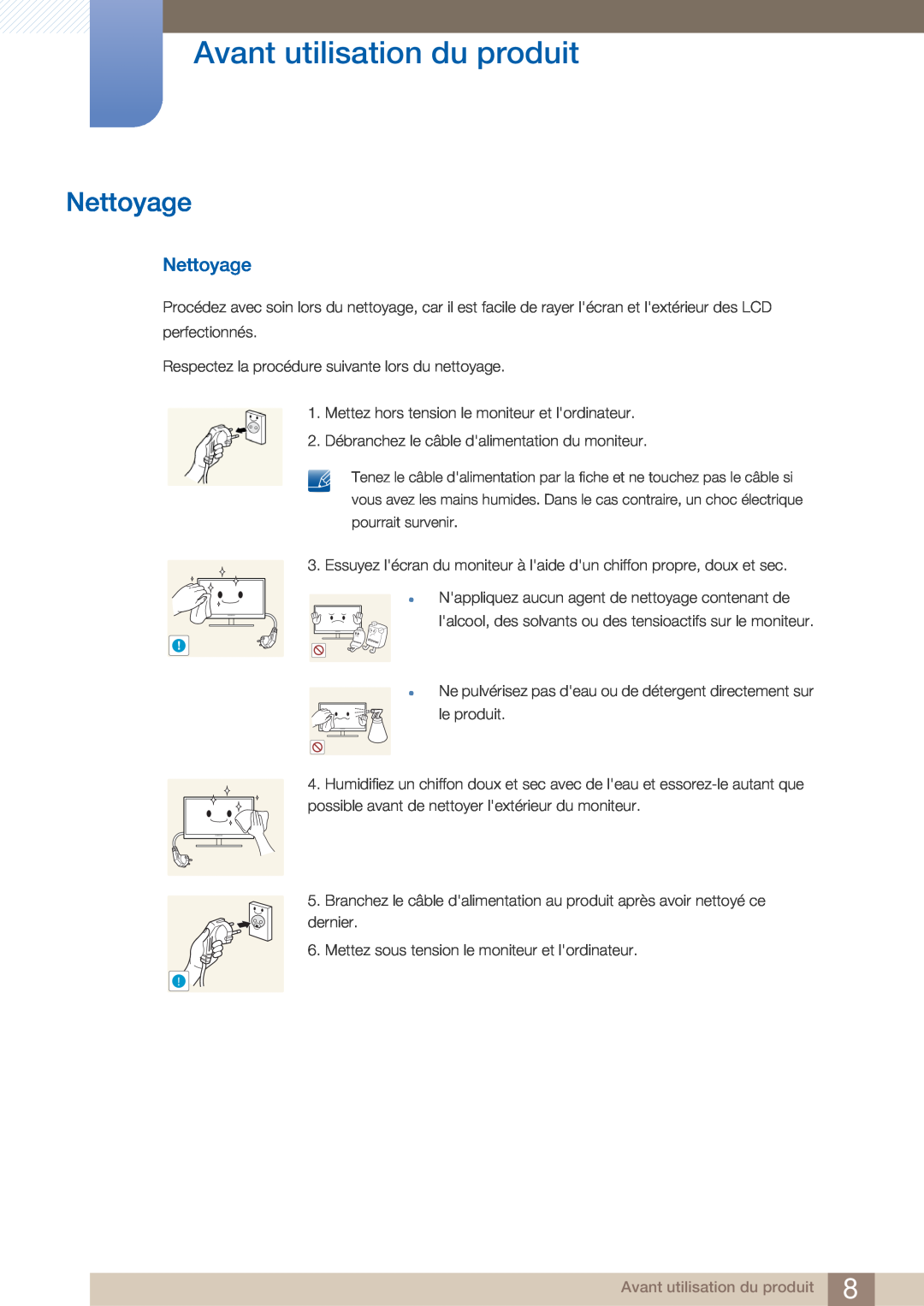 Samsung LF22NTBHBNM/EN, LF22FN1PFBZXEN manual Nettoyage, Avant utilisation du produit 