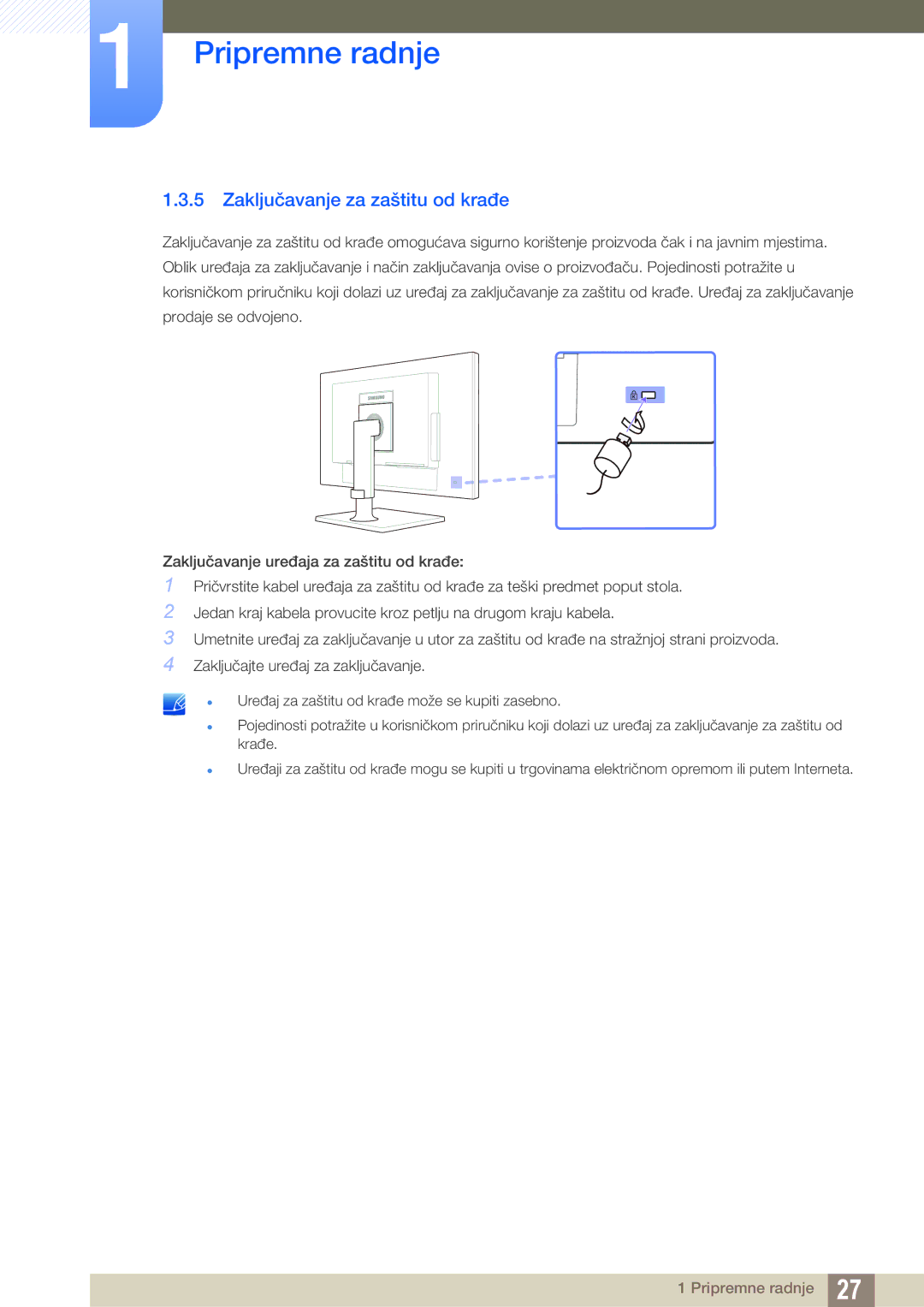 Samsung LF24FN1PFBZXEN, LF22NTBHBNM/EN manual Zaključavanje za zaštitu od krađe 