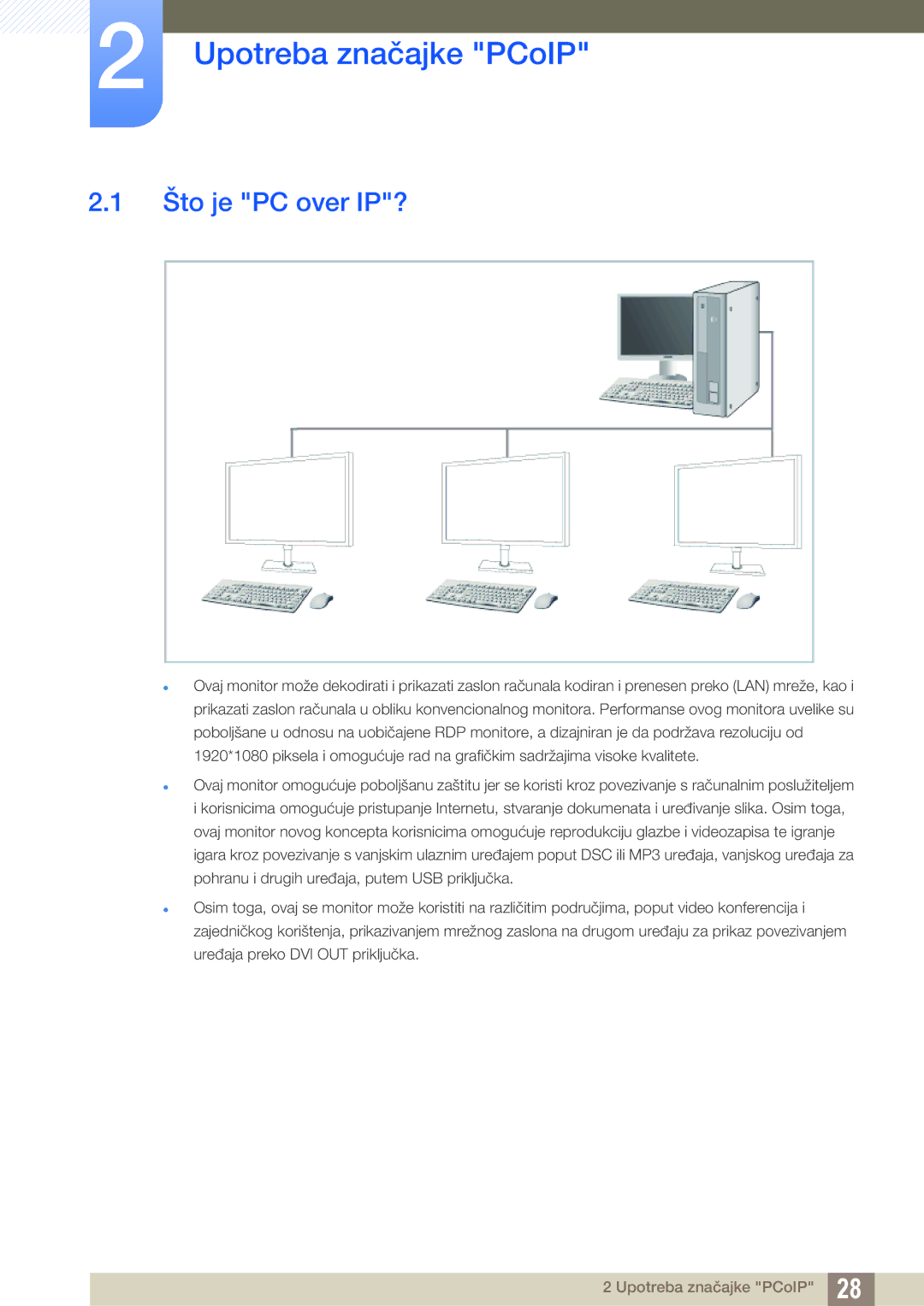 Samsung LF22NTBHBNM/EN, LF24FN1PFBZXEN manual Upotreba značajke PCoIP, Što je PC over IP? 