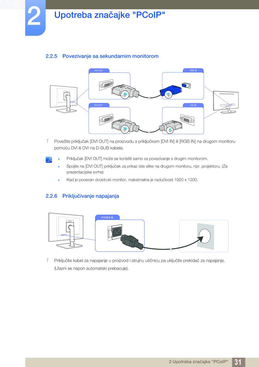 Samsung LF24FN1PFBZXEN, LF22NTBHBNM/EN manual Povezivanje sa sekundarnim monitorom, Priključivanje napajanja 