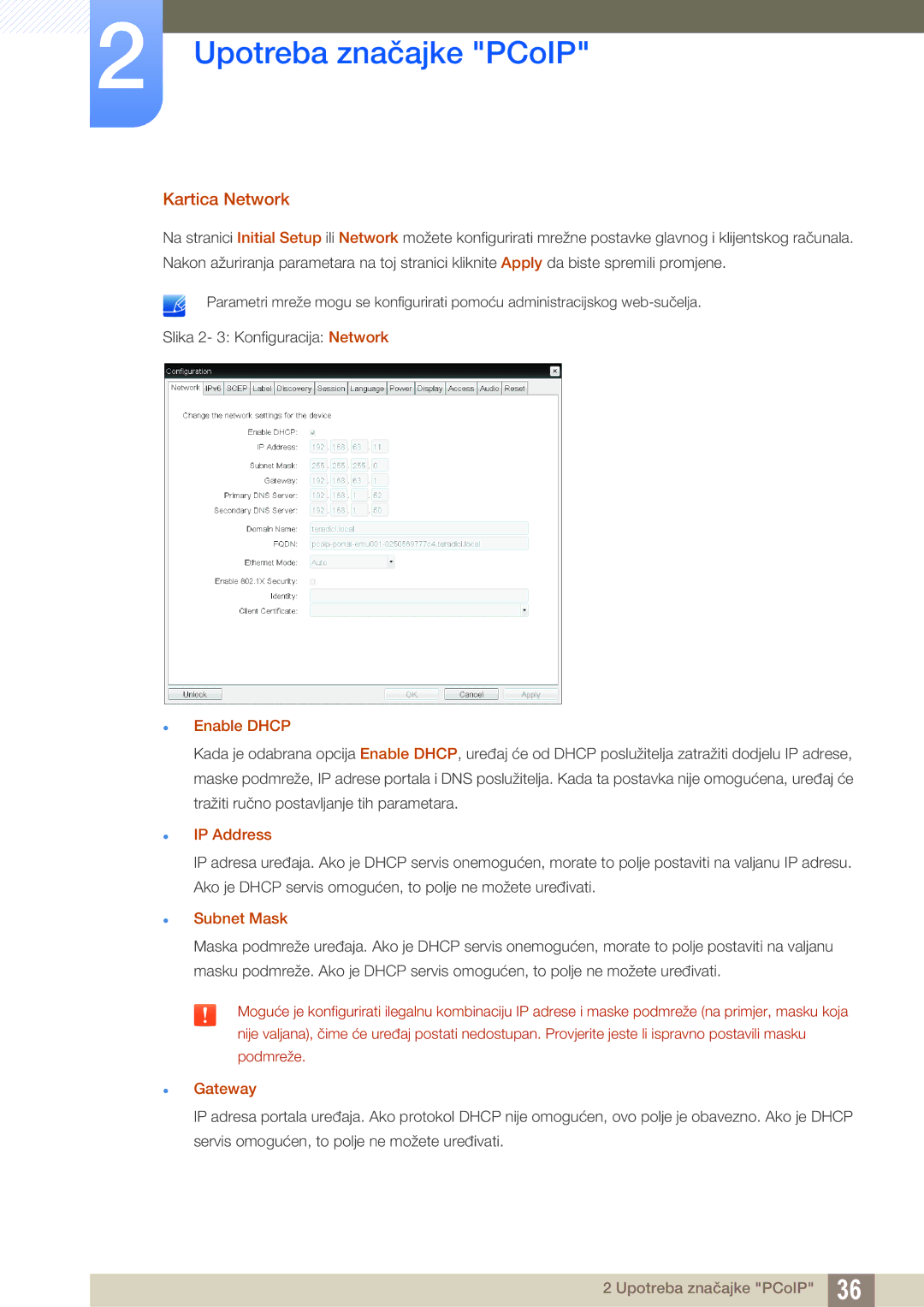 Samsung LF22NTBHBNM/EN, LF24FN1PFBZXEN manual Kartica Network, Enable Dhcp, IP Address, Subnet Mask, Gateway 