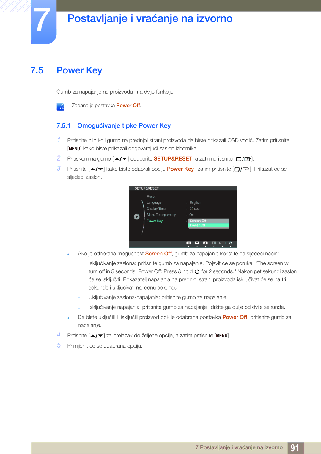 Samsung LF24FN1PFBZXEN, LF22NTBHBNM/EN manual Omogućivanje tipke Power Key 