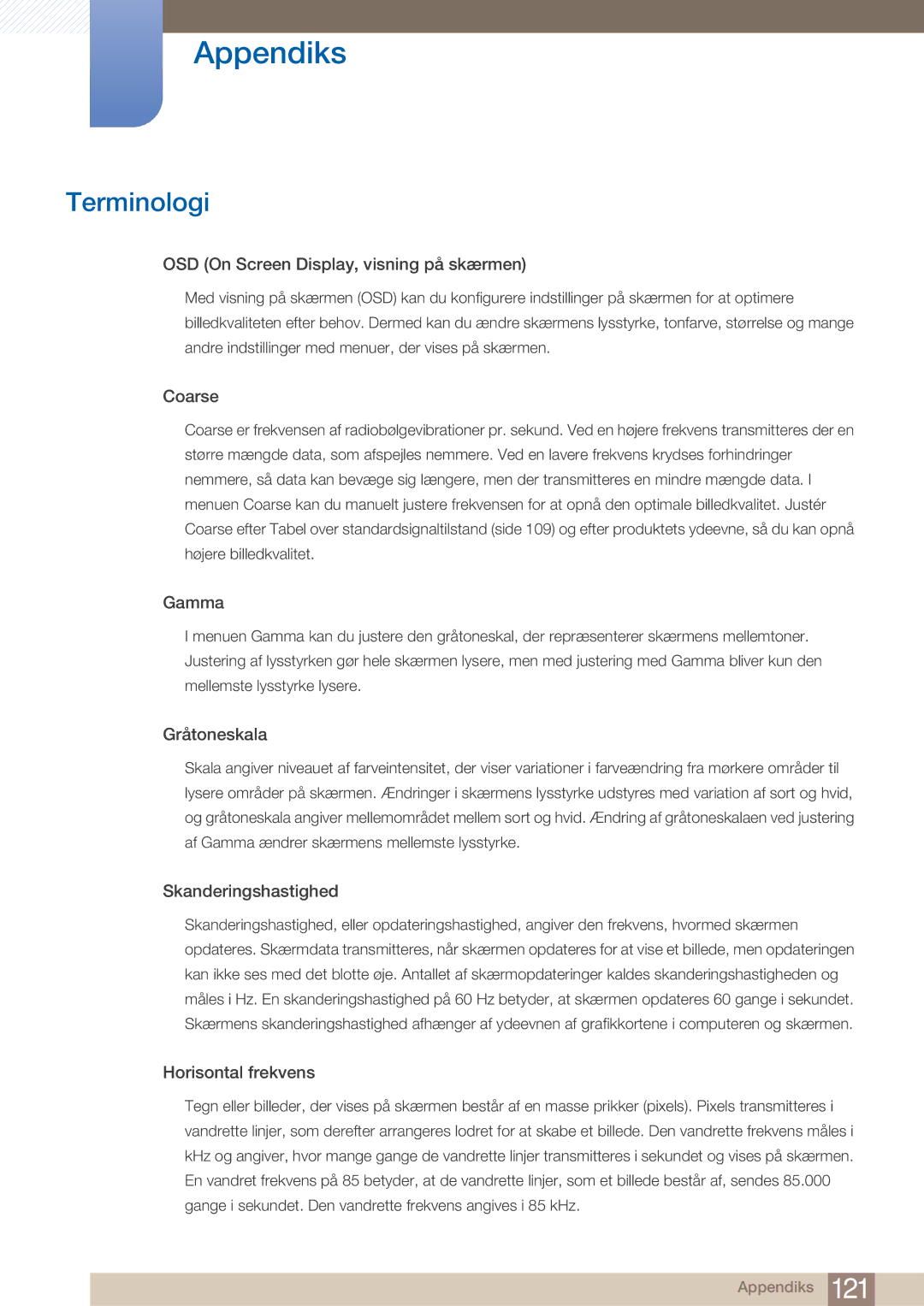 Samsung LF22NTBHBNM/EN manual Terminologi, OSD On Screen Display, visning på skærmen 