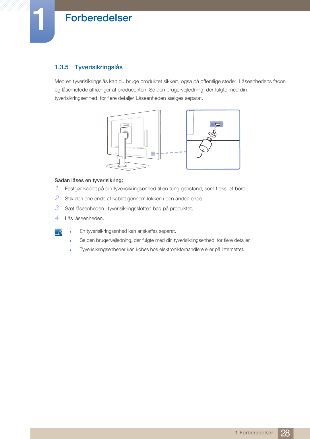 Samsung LF22NTBHBNM/EN manual Tyverisikringslås 