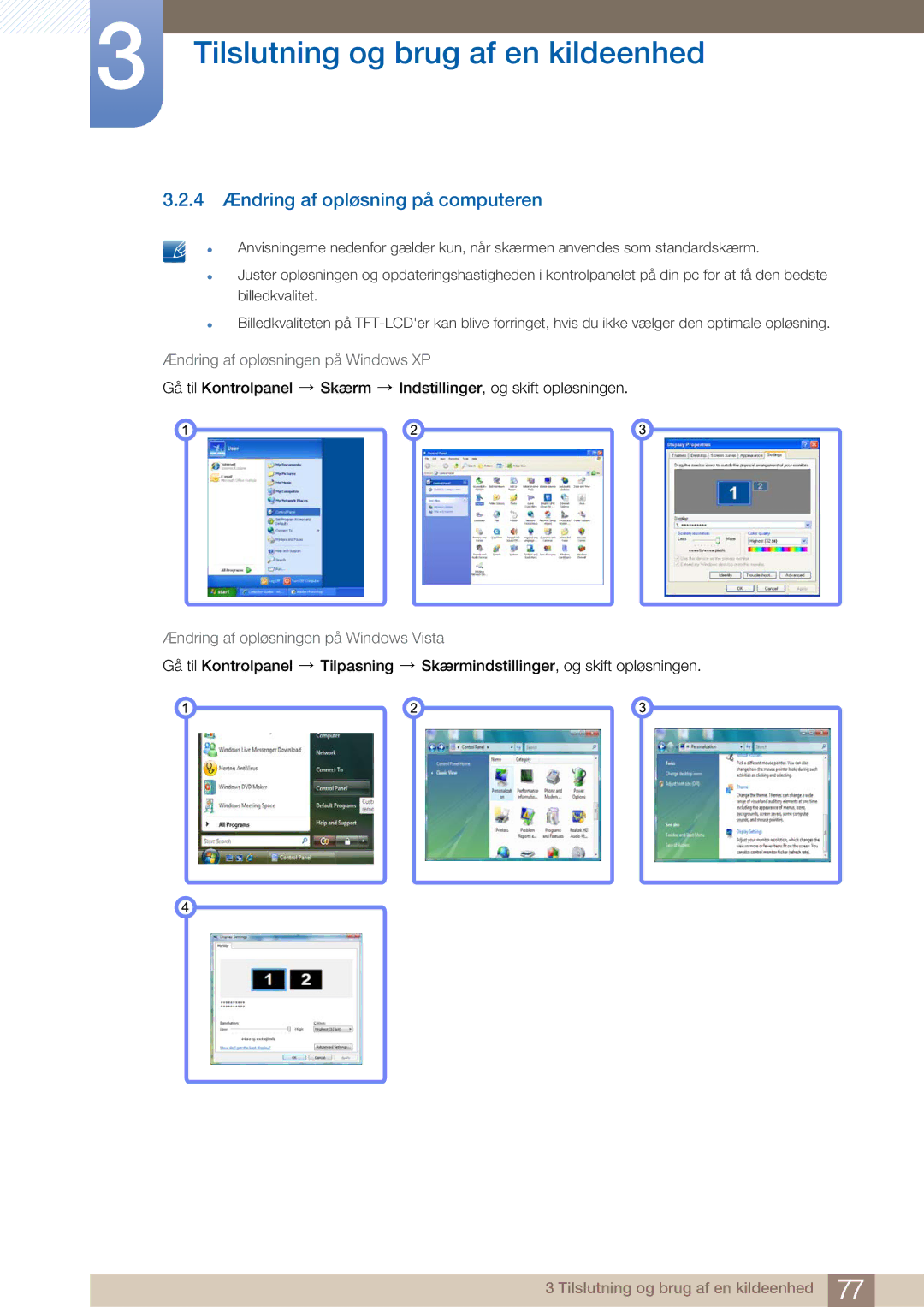 Samsung LF22NTBHBNM/EN manual 4 Ændring af opløsning på computeren 