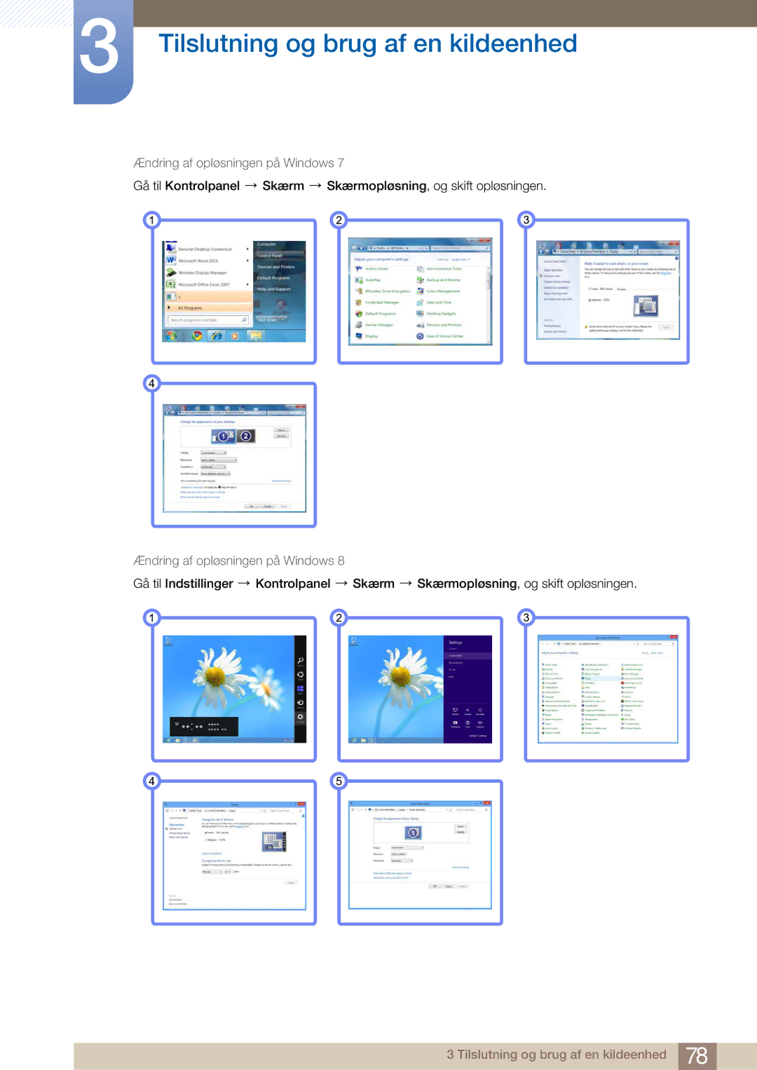 Samsung LF22NTBHBNM/EN manual Ændring af opløsningen på Windows 