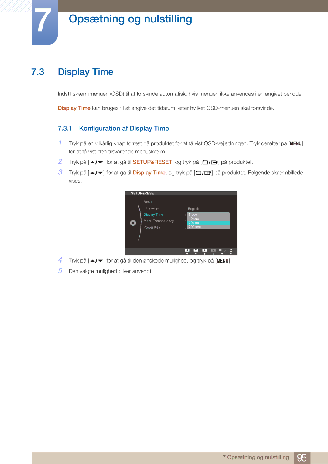 Samsung LF22NTBHBNM/EN manual Konfiguration af Display Time 