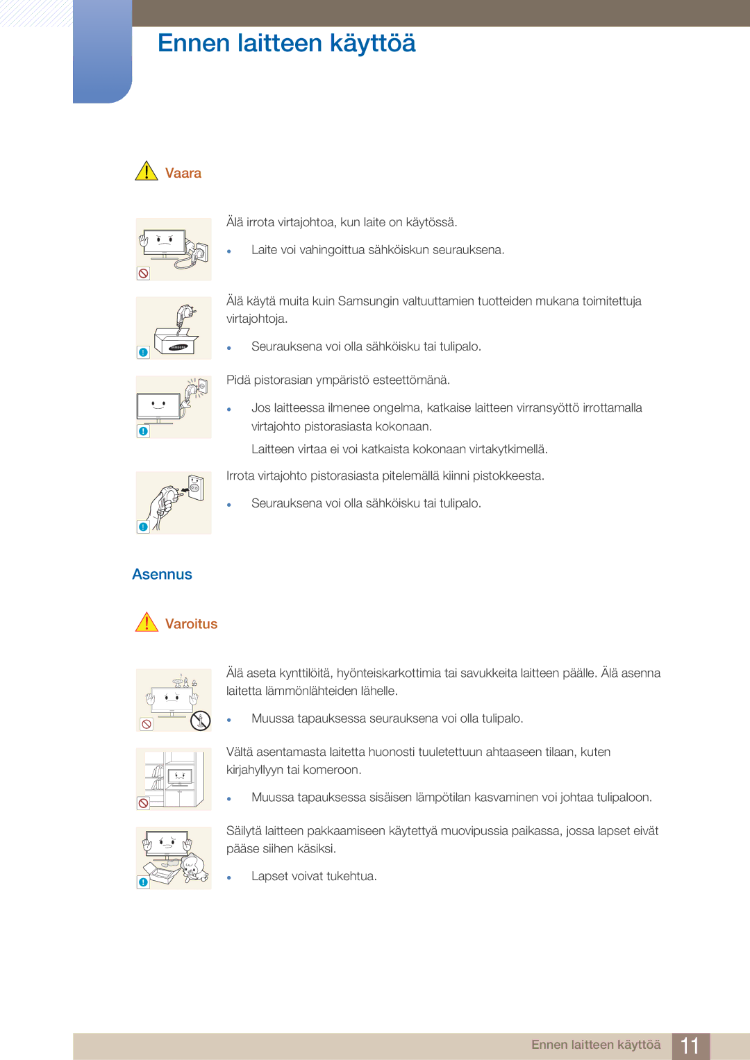 Samsung LF22NTBHBNM/EN manual Asennus, Vaara 