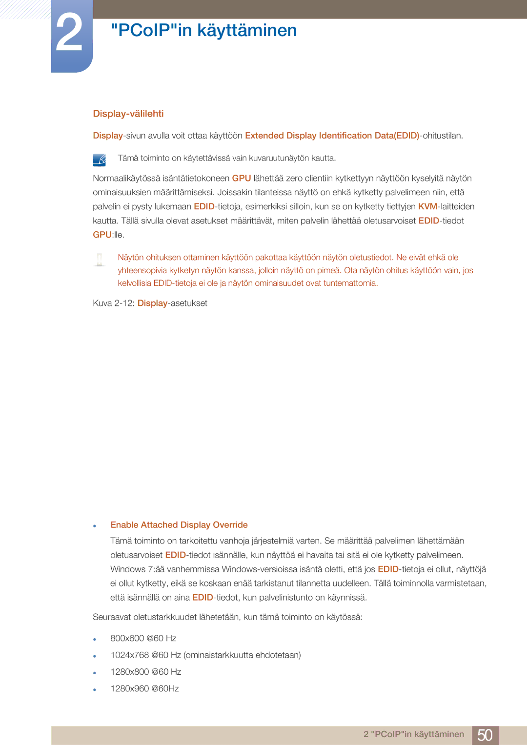 Samsung LF22NTBHBNM/EN manual Display-välilehti,  Enable Attached Display Override 