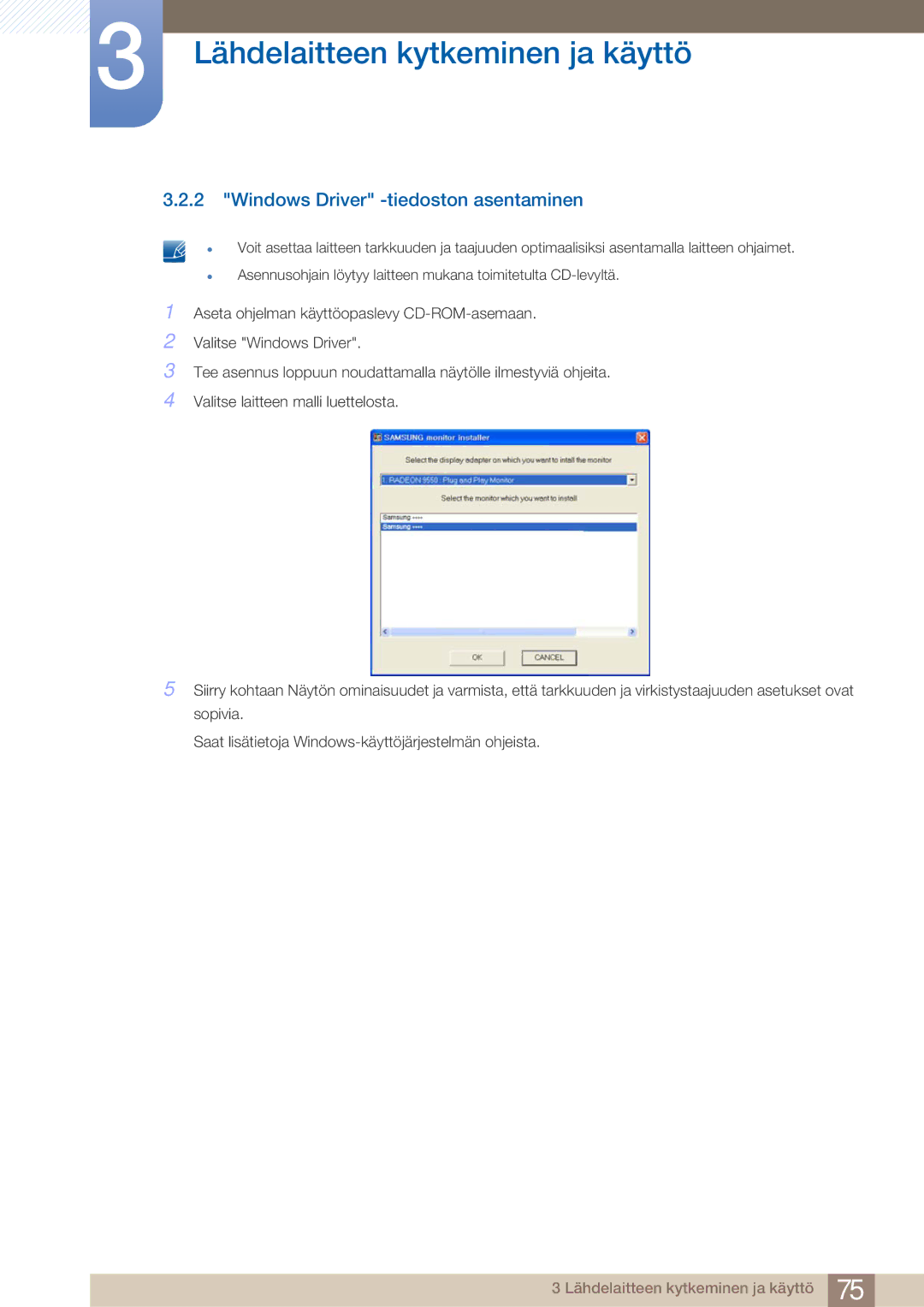 Samsung LF22NTBHBNM/EN manual Windows Driver -tiedoston asentaminen 