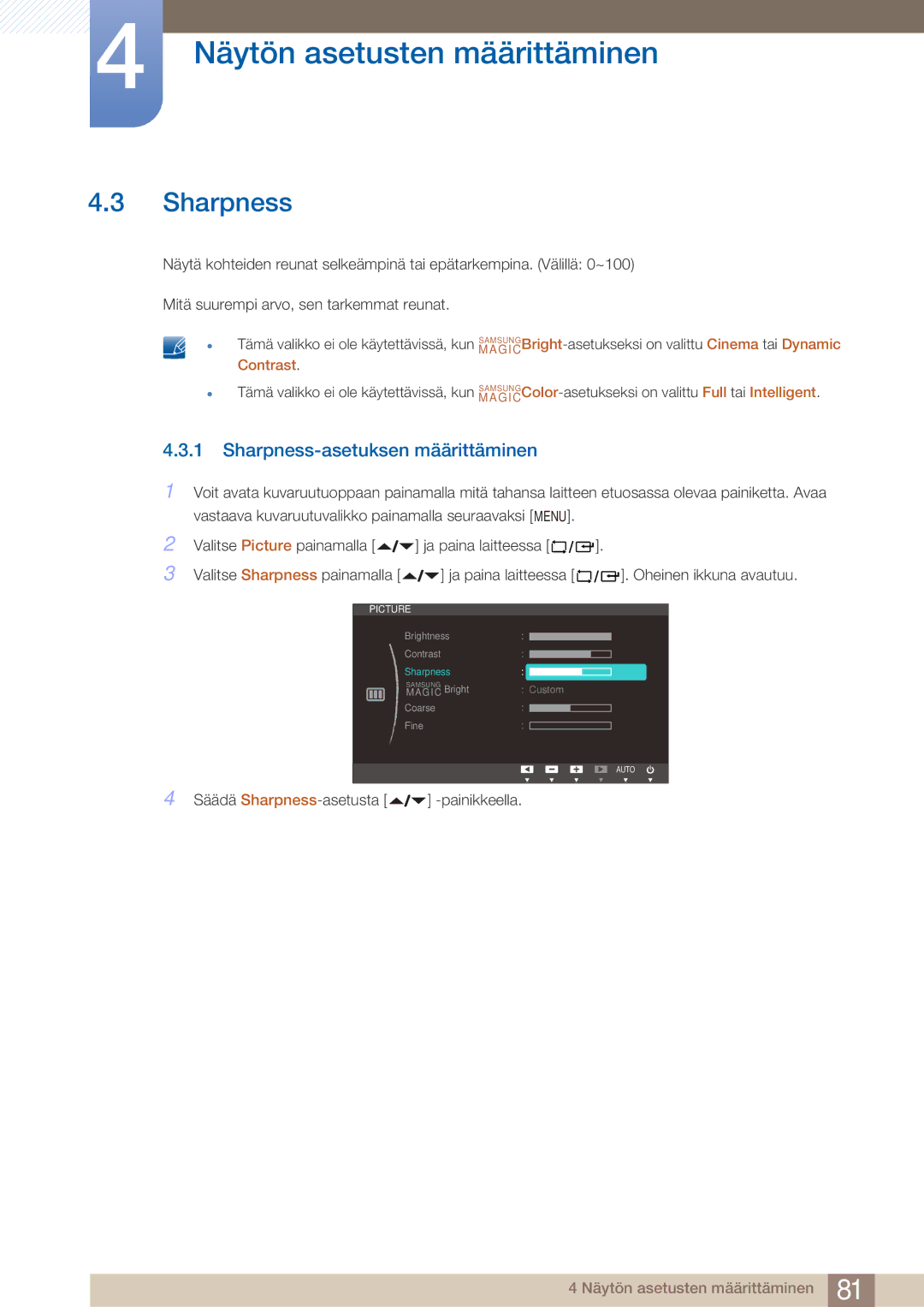 Samsung LF22NTBHBNM/EN manual Sharpness-asetuksen määrittäminen 