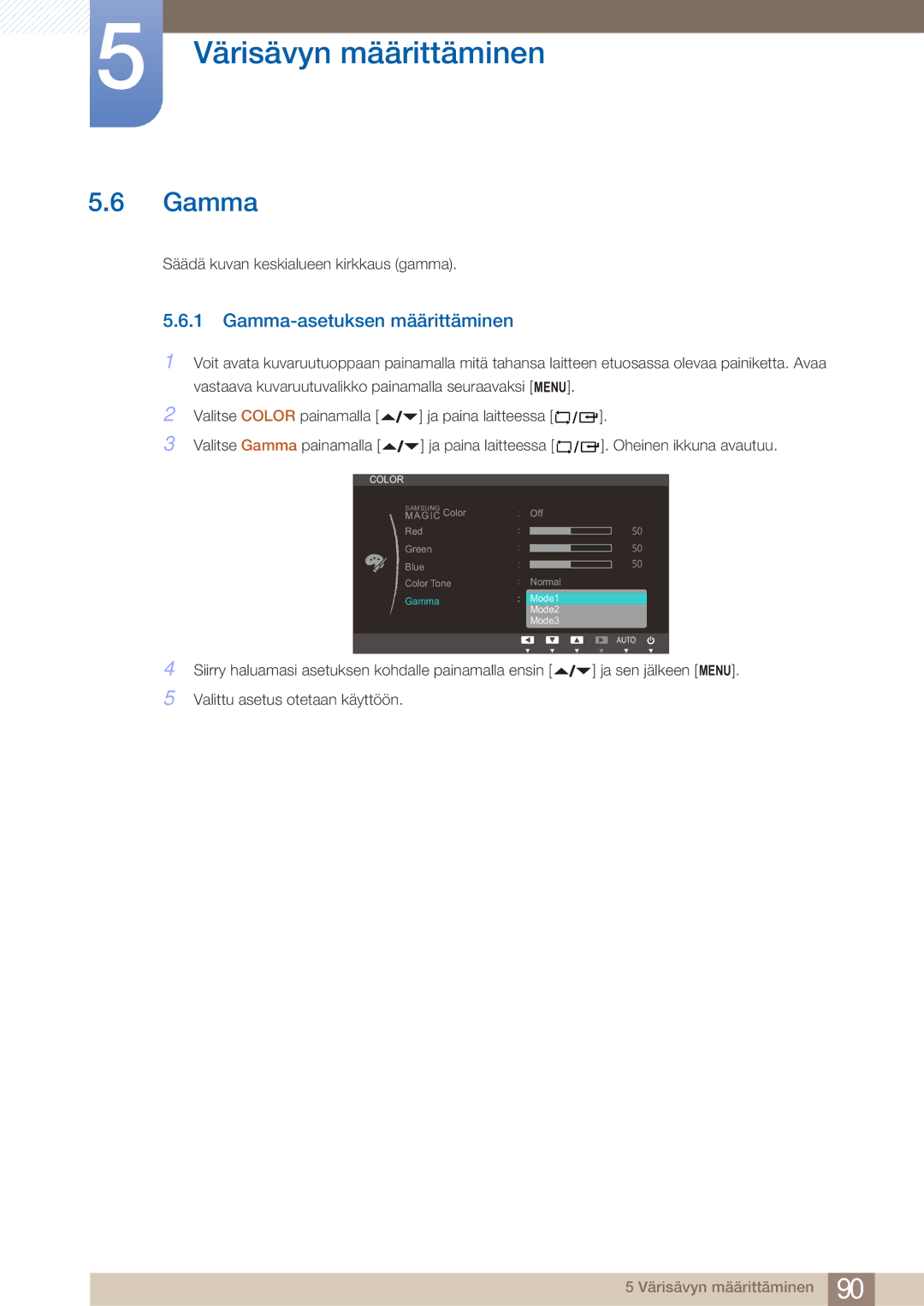 Samsung LF22NTBHBNM/EN manual Gamma-asetuksen määrittäminen 