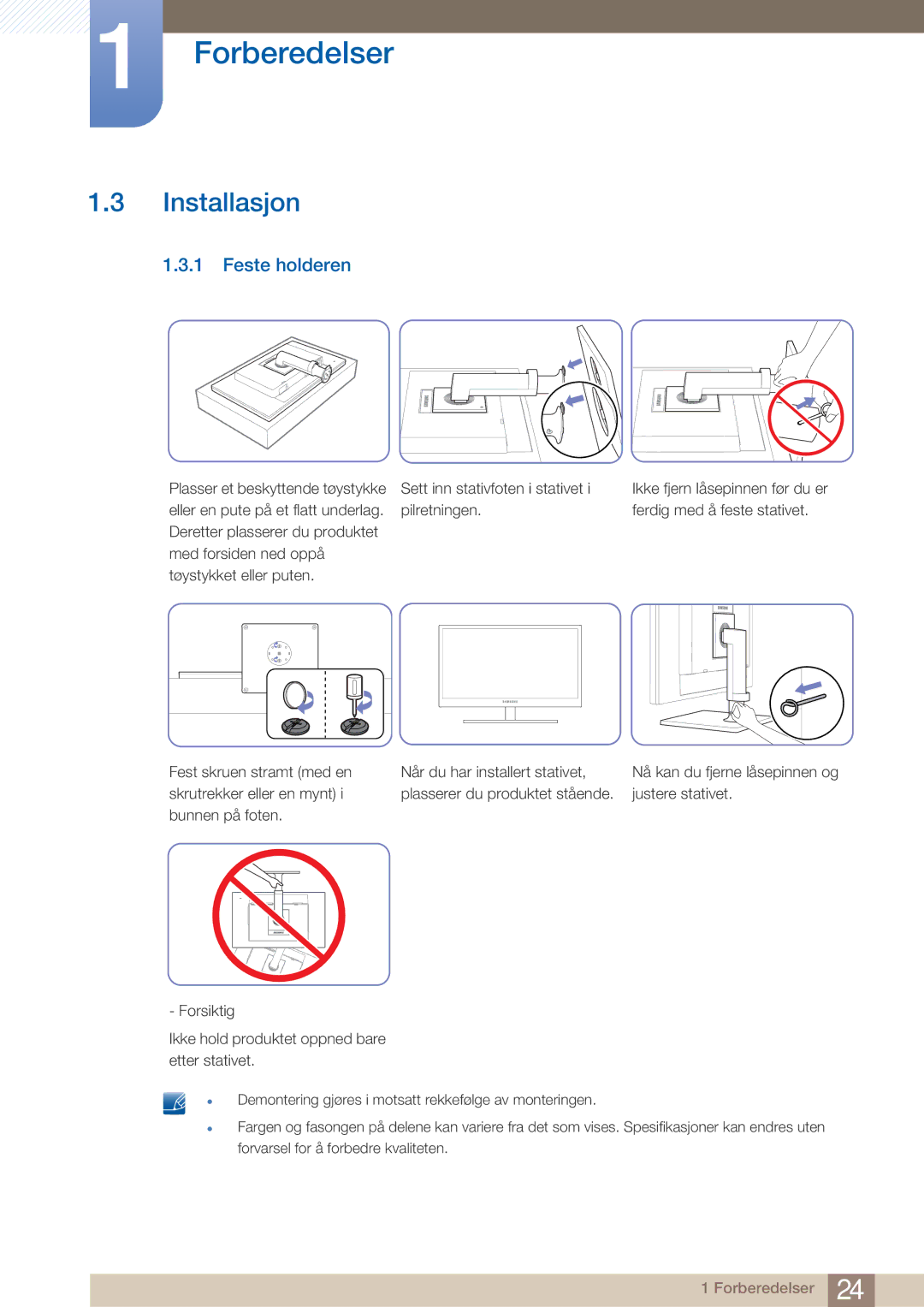 Samsung LF22NTBHBNM/EN manual Installasjon, Feste holderen 