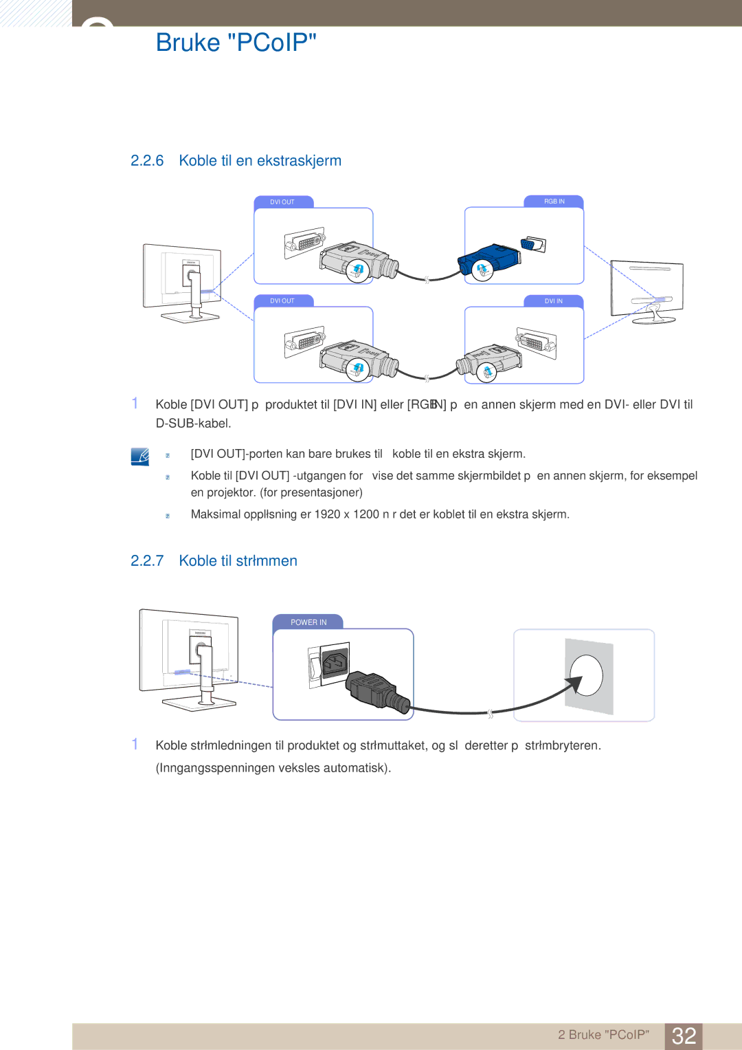 Samsung LF22NTBHBNM/EN manual Koble til en ekstraskjerm, Koble til strømmen 