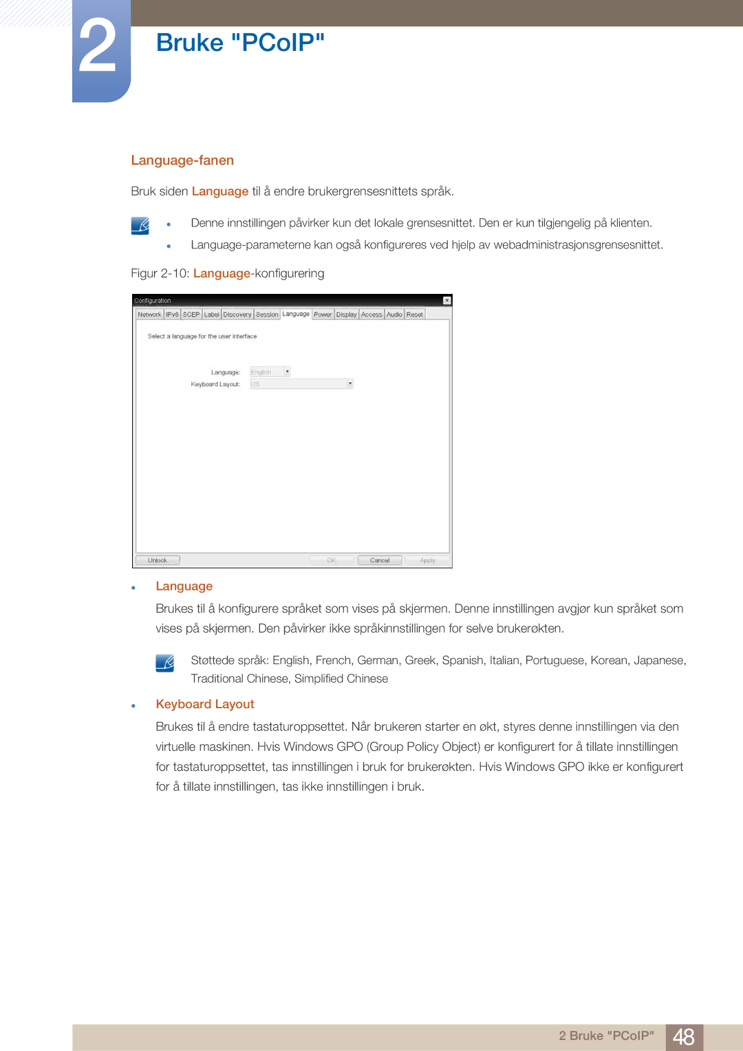 Samsung LF22NTBHBNM/EN manual Language-fanen, Keyboard Layout 