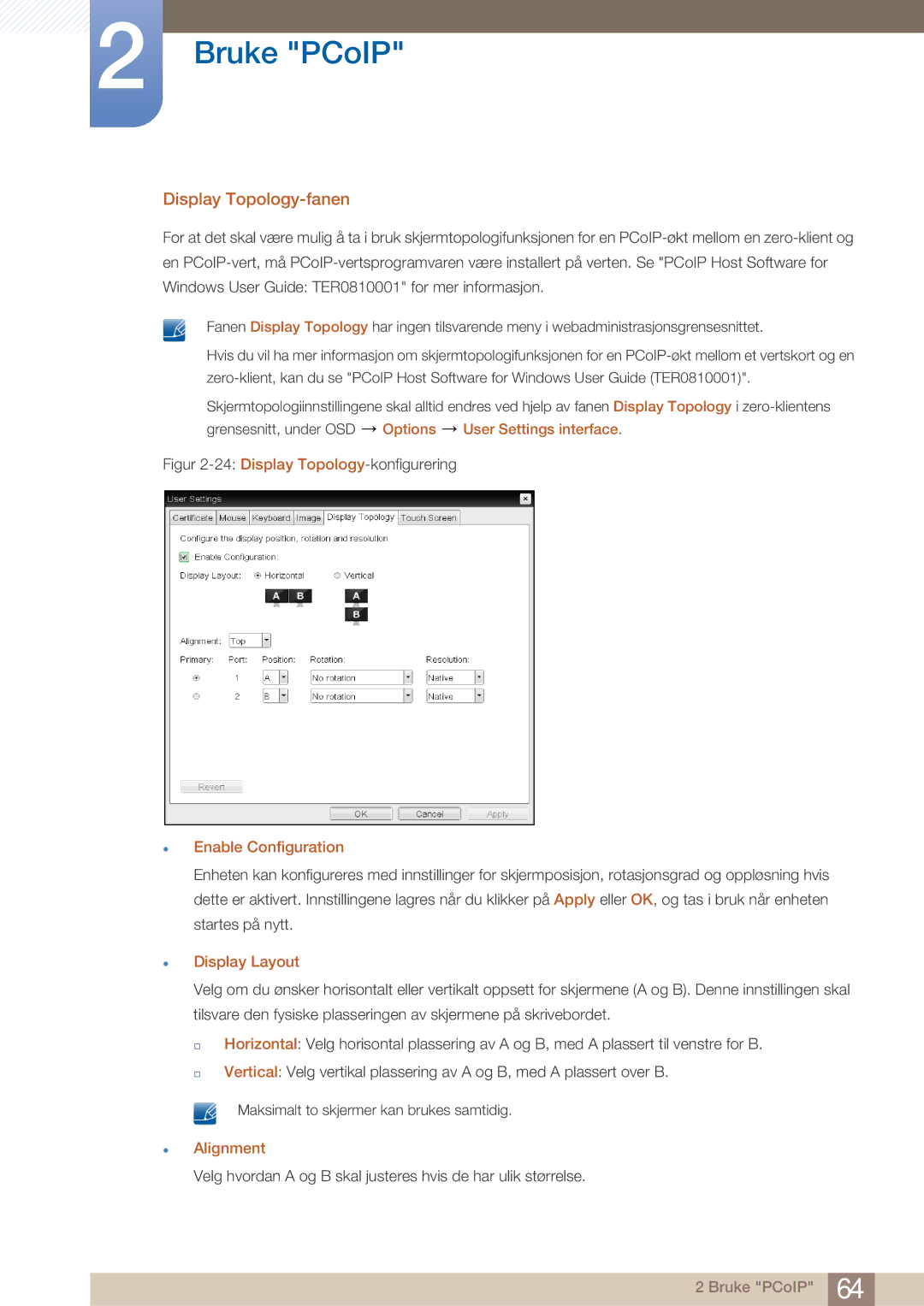 Samsung LF22NTBHBNM/EN manual Display Topology-fanen,  Enable Configuration,  Display Layout,  Alignment 