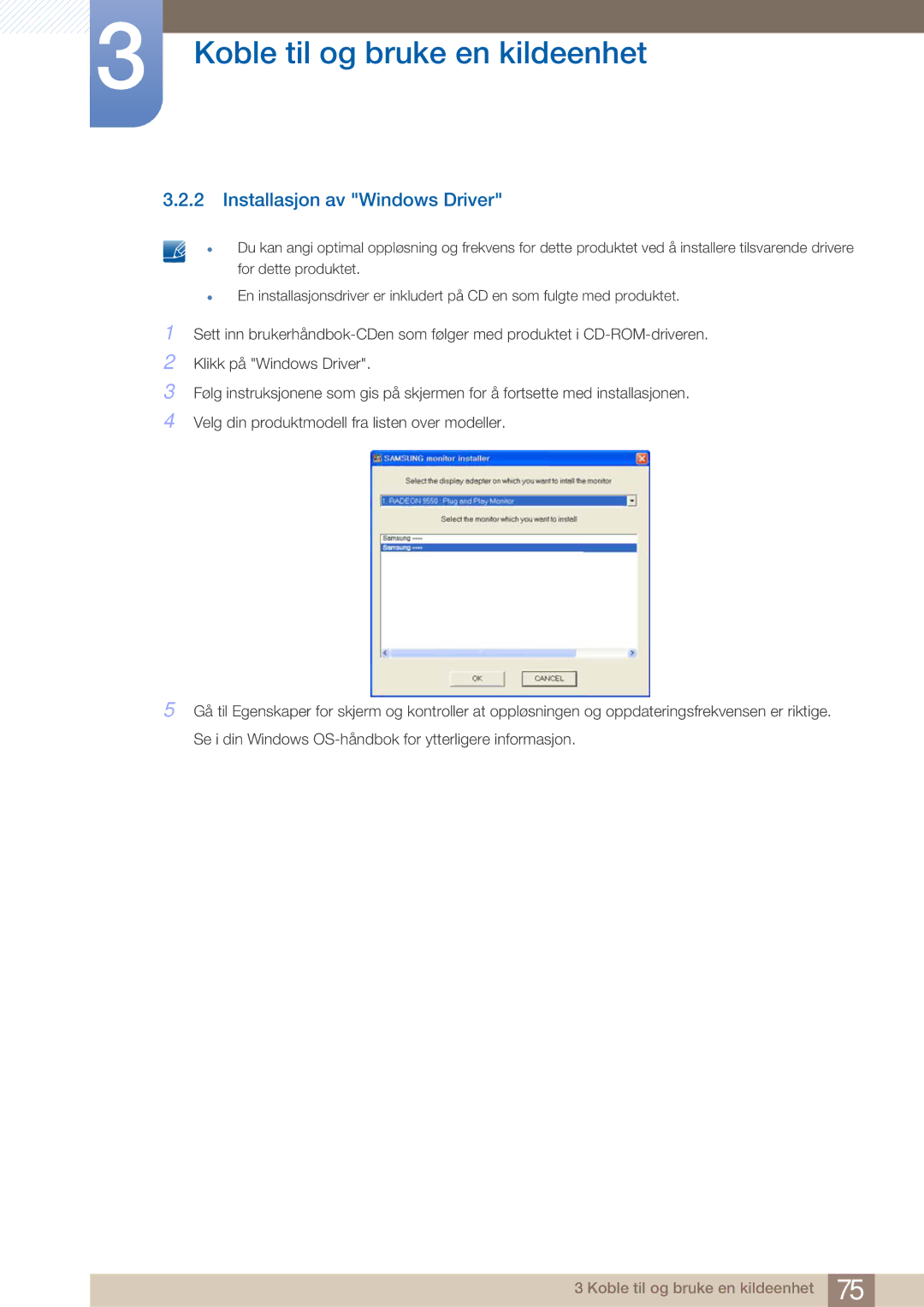 Samsung LF22NTBHBNM/EN manual Installasjon av Windows Driver 