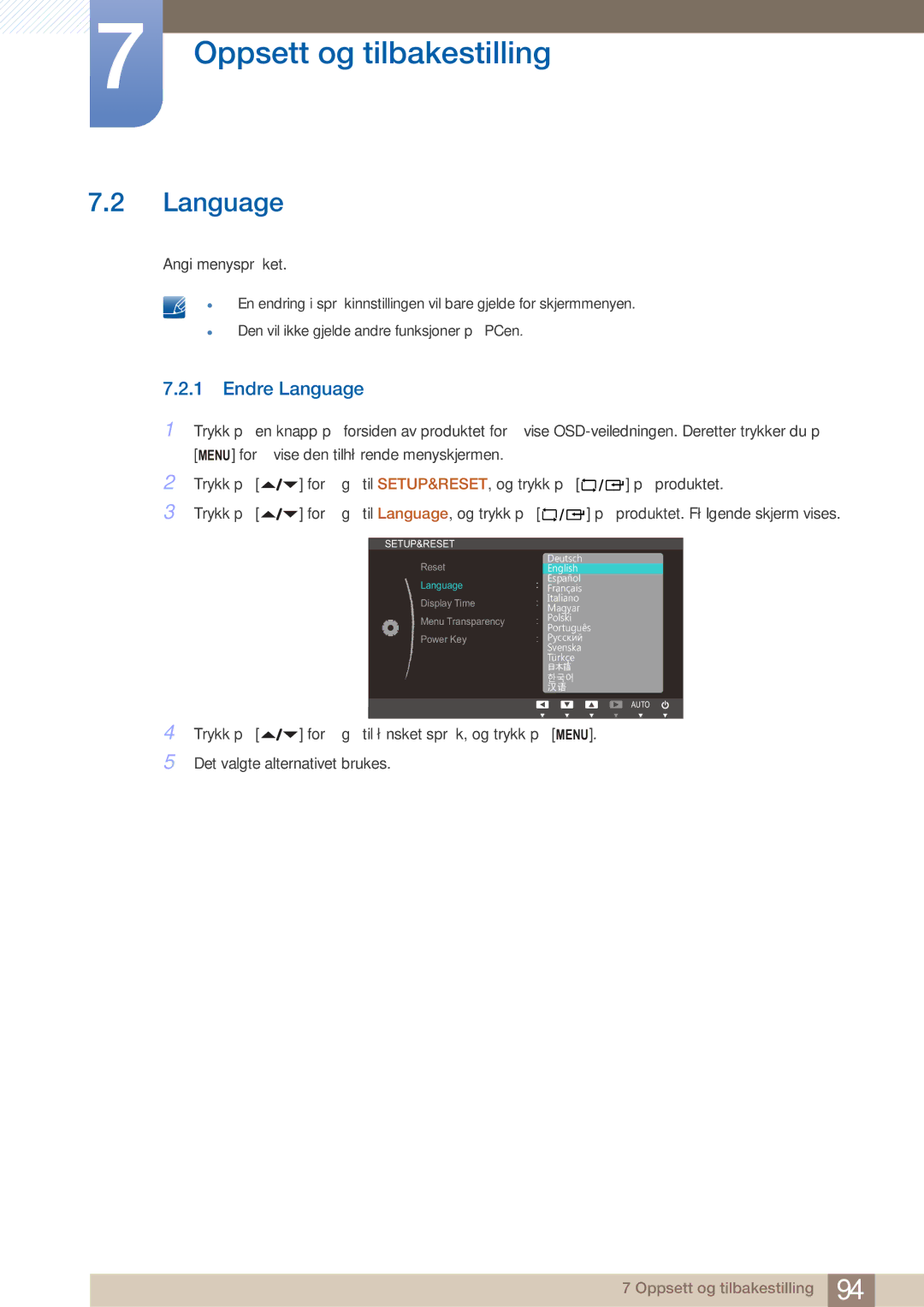 Samsung LF22NTBHBNM/EN manual Endre Language 