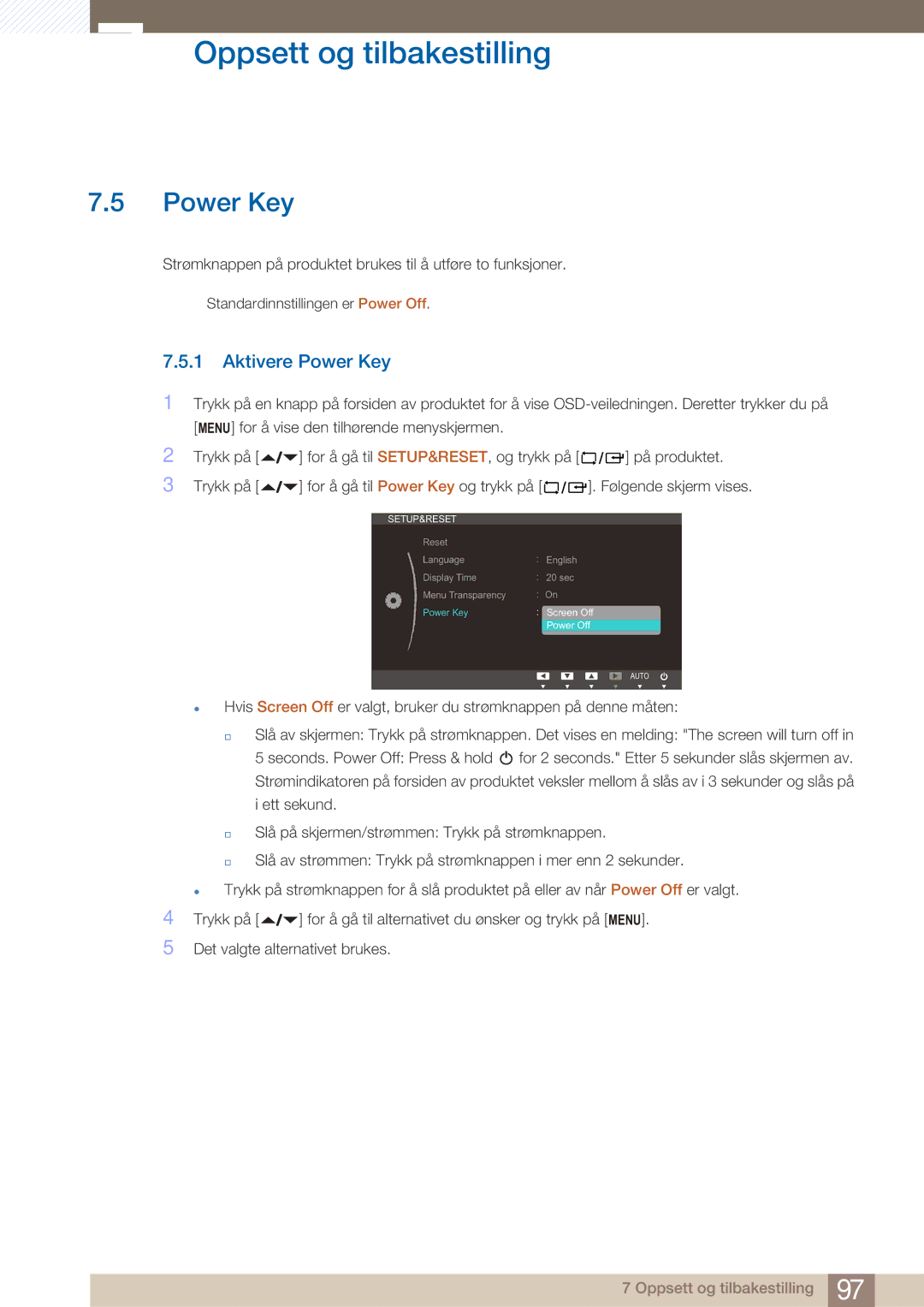 Samsung LF22NTBHBNM/EN manual Aktivere Power Key 