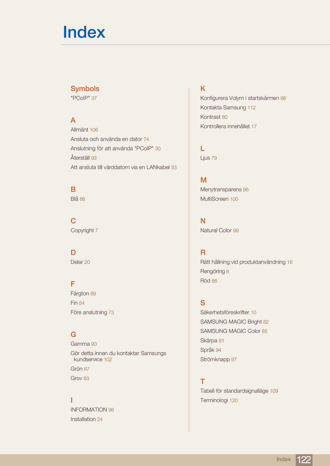 Samsung LF22NTBHBNM/EN manual Index 