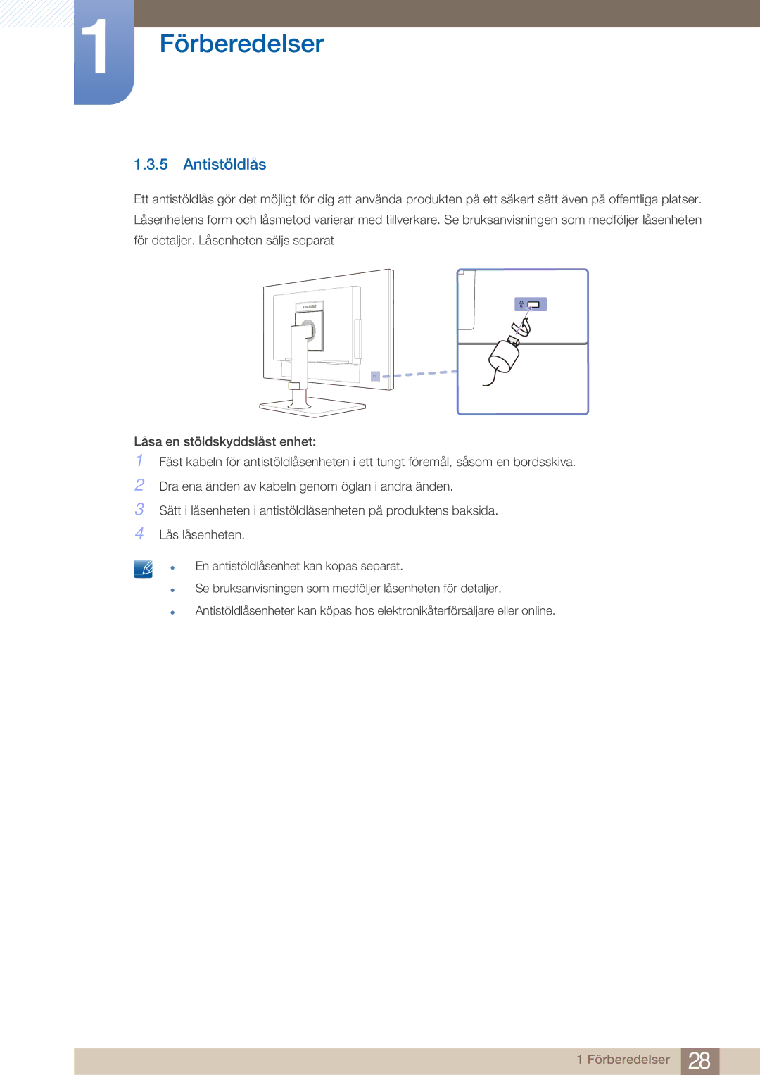 Samsung LF22NTBHBNM/EN manual Antistöldlås 