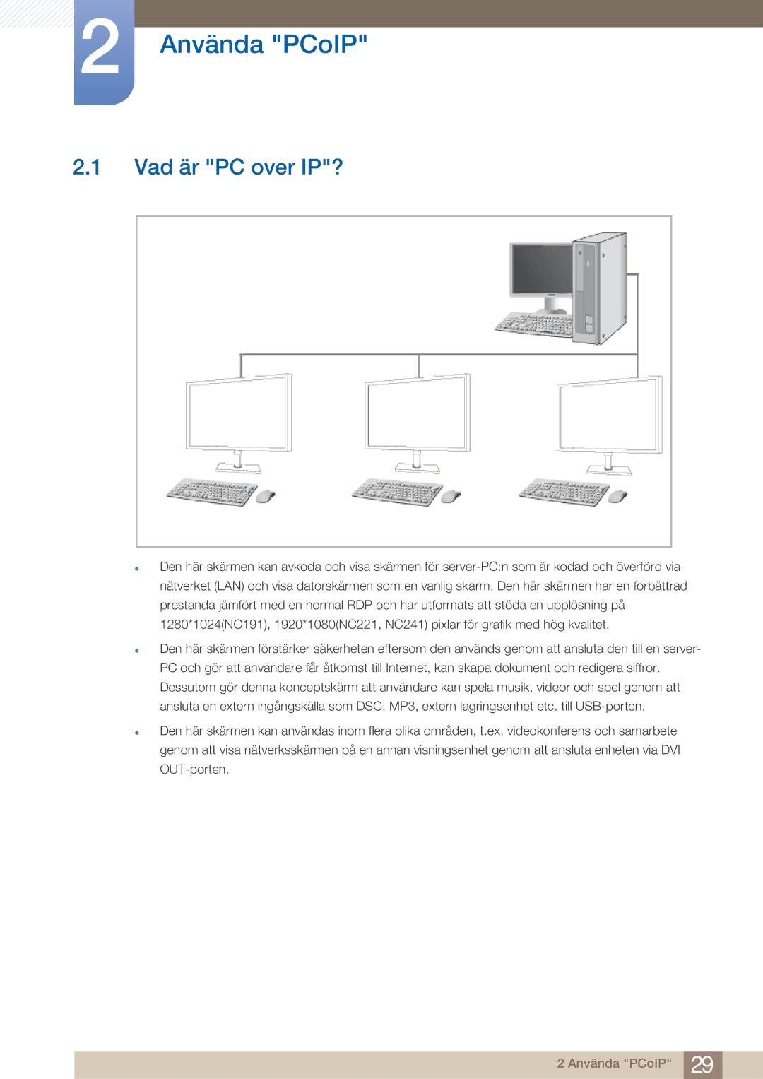 Samsung LF22NTBHBNM/EN manual Använda PCoIP, Vad är PC over IP? 