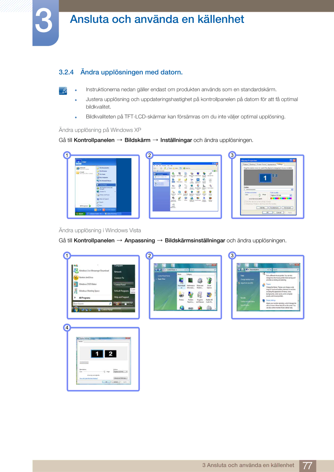 Samsung LF22NTBHBNM/EN manual 4 Ändra upplösningen med datorn 