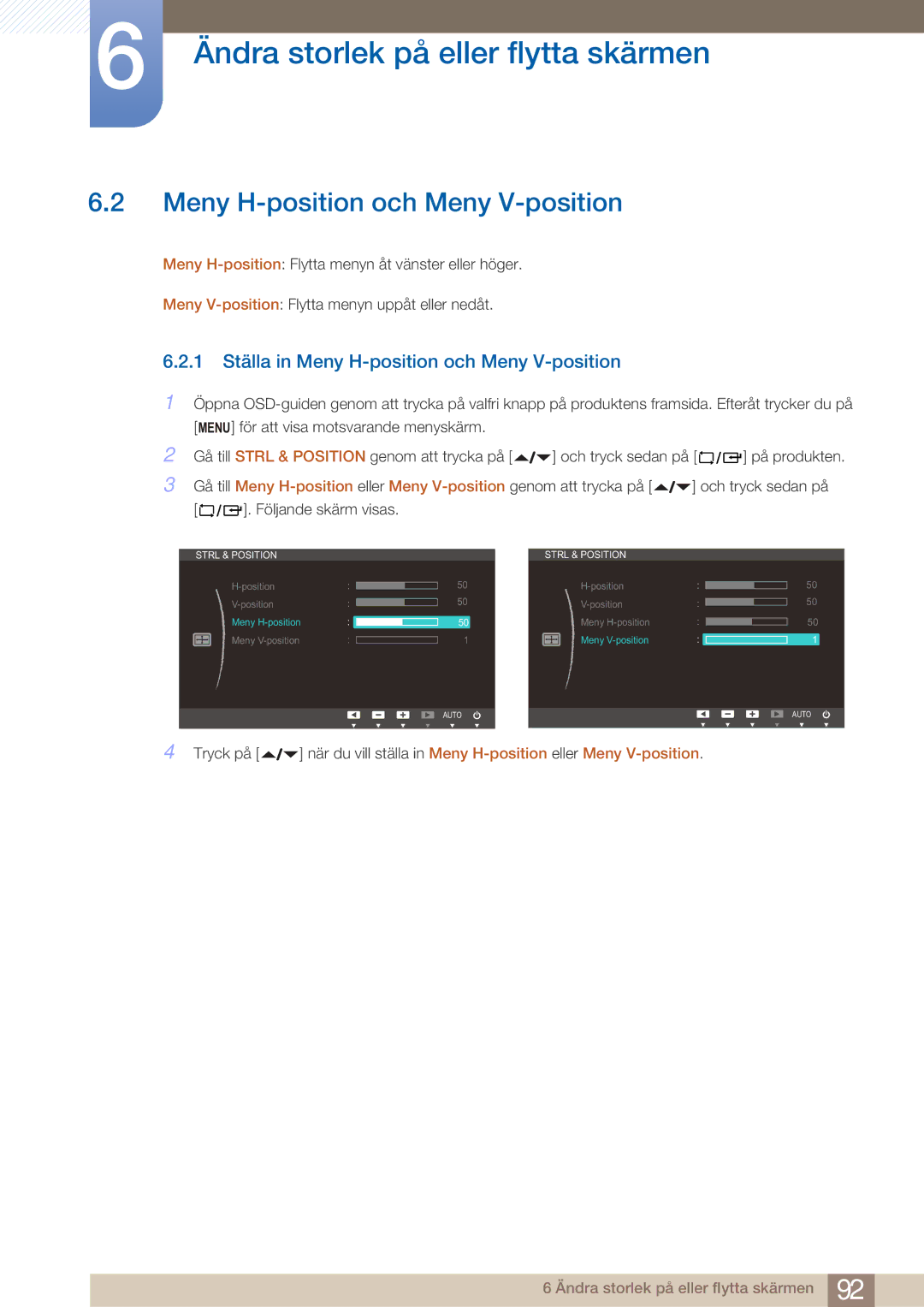 Samsung LF22NTBHBNM/EN manual 1 Ställa in Meny H-position och Meny V-position 