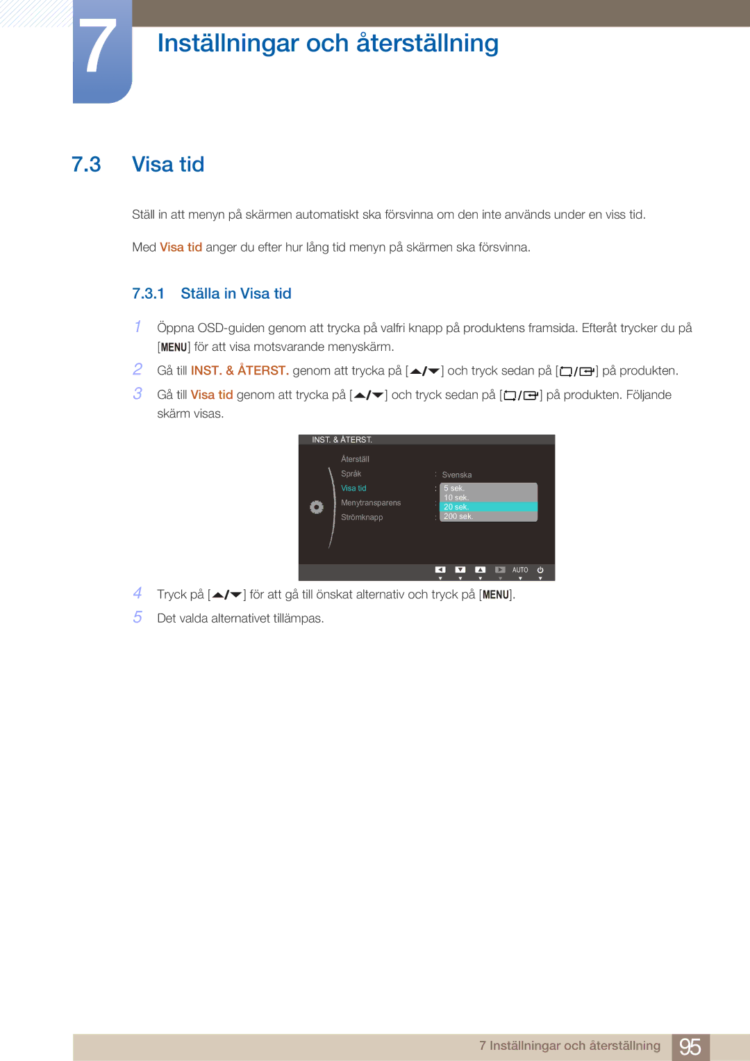 Samsung LF22NTBHBNM/EN manual 1 Ställa in Visa tid 