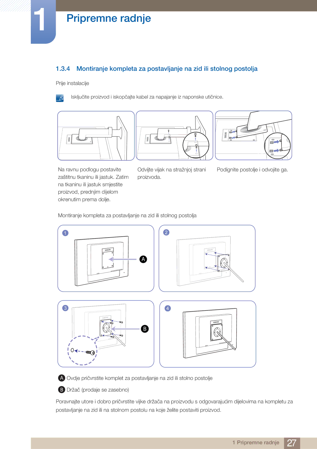 Samsung LF22NTBHBNM/EN manual Pripremne radnje 