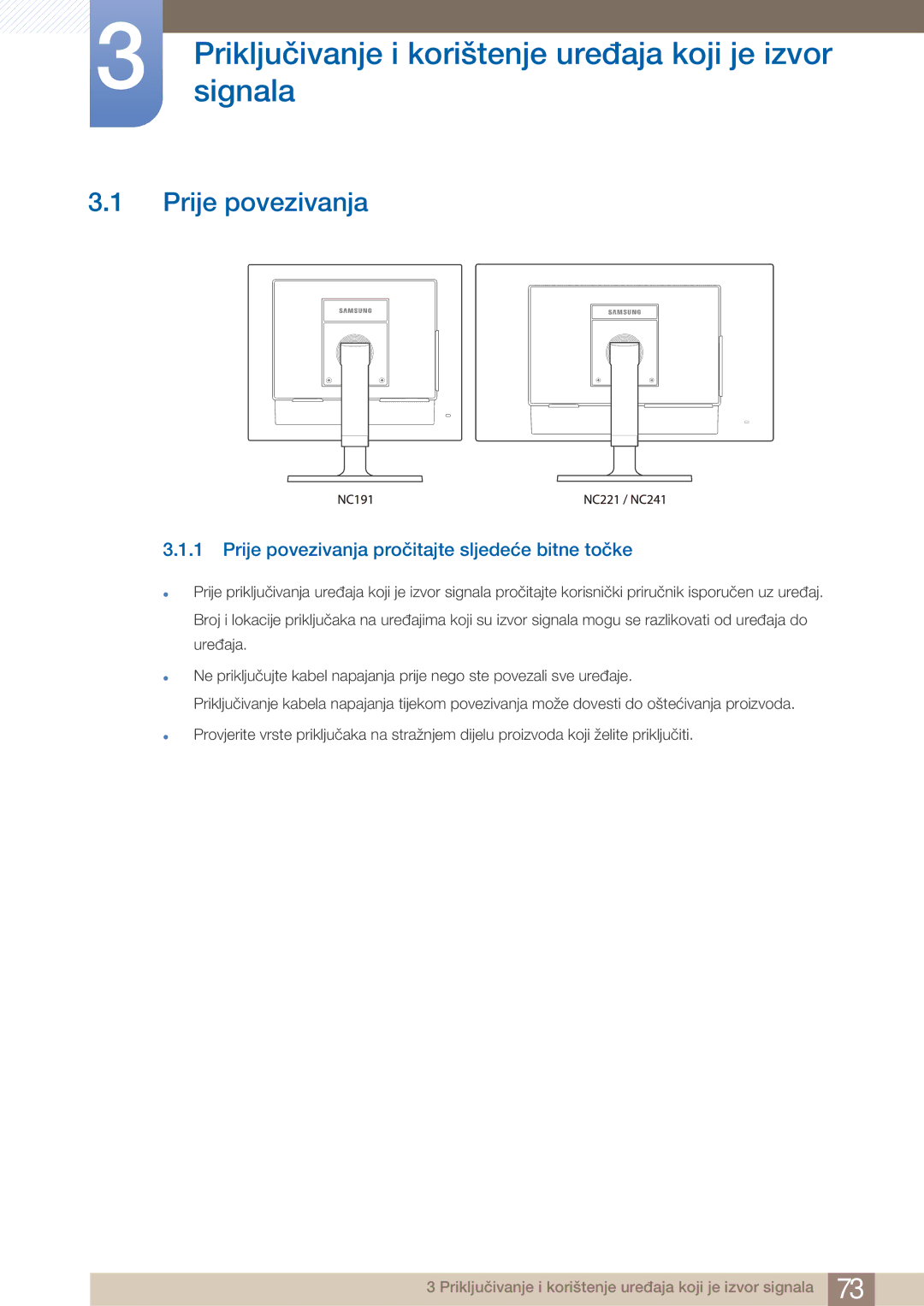 Samsung LF22NTBHBNM/EN manual Priključivanjesignala i korištenje uređaja koji je izvor, Prije povezivanja 