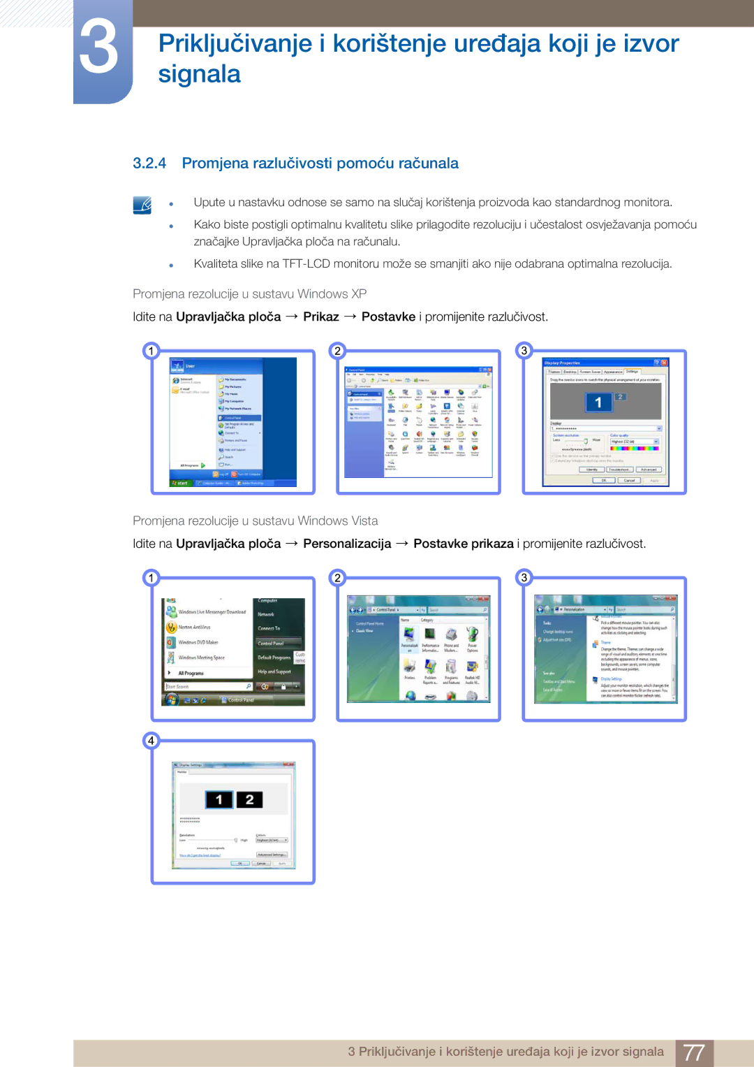 Samsung LF22NTBHBNM/EN manual Promjena razlučivosti pomoću računala 