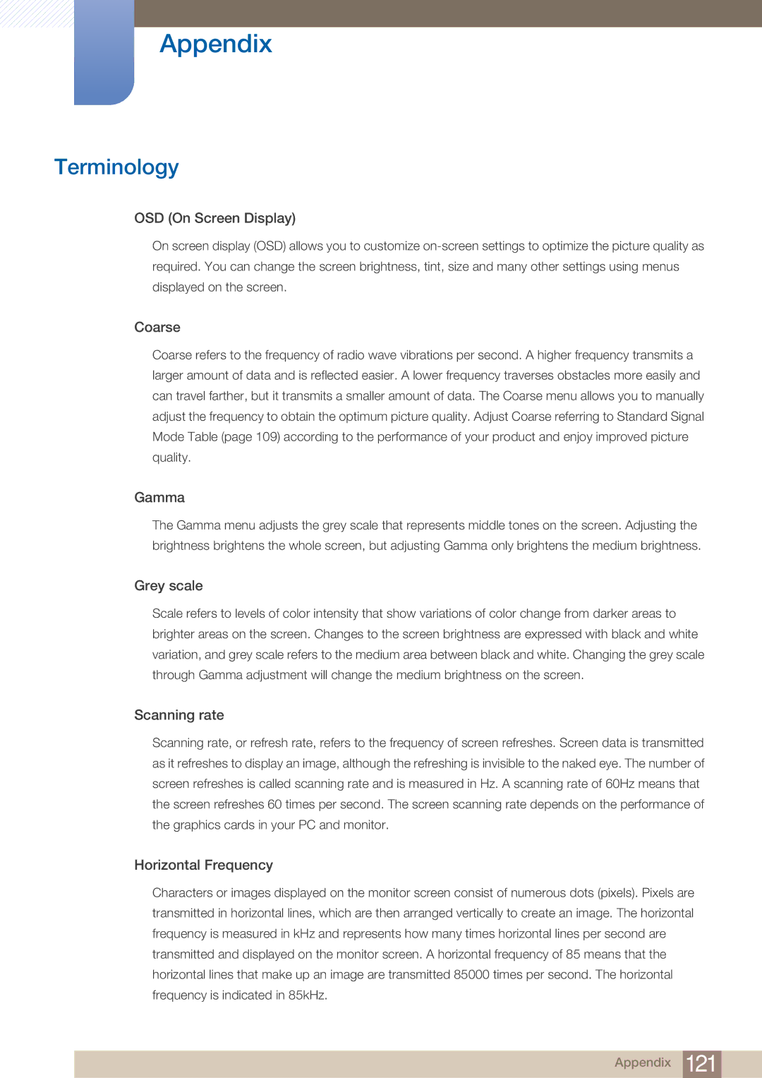 Samsung LF22NTBHBNM/EN, LF22NTBHBNU/EN, LF22FN1PFBZXEN, LF22FN1PFBZXXM, LF22NTBHBNU/XY Terminology, OSD On Screen Display 