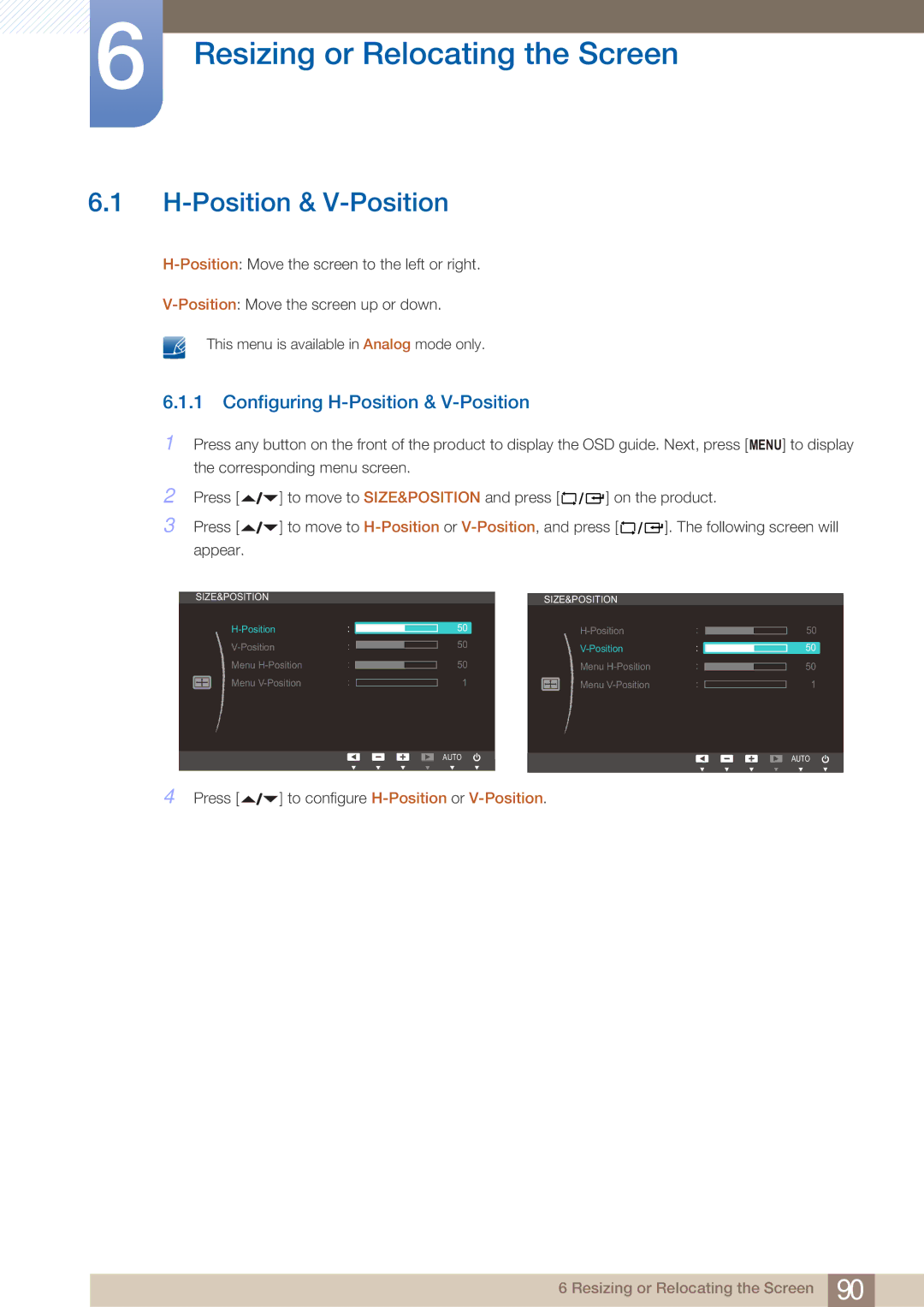 Samsung LF22NTBHBNU/EN, LF22NTBHBNM/EN manual Resizing or Relocating the Screen, Configuring H-Position & V-Position 