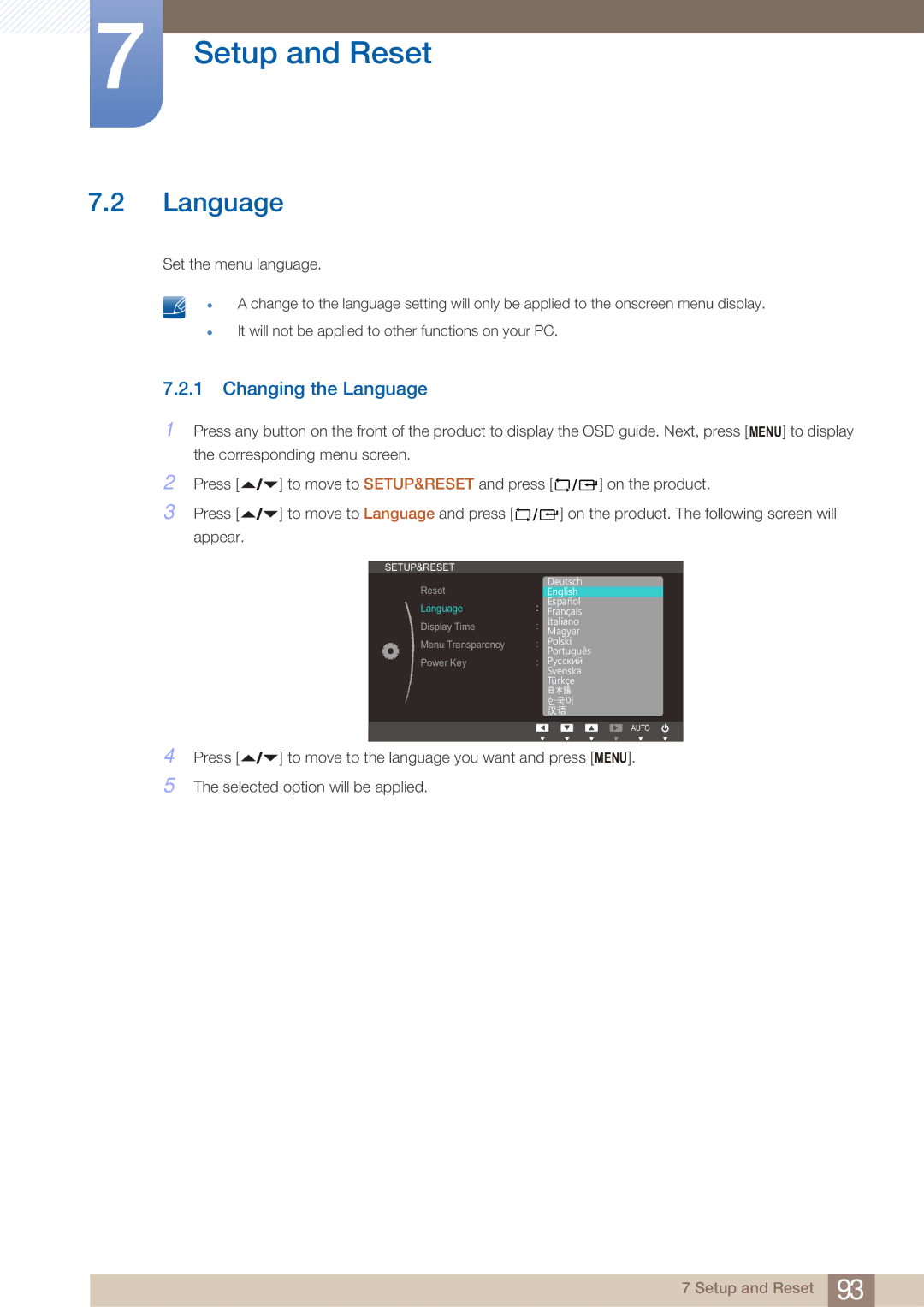 Samsung LF22FN1PFBZXXM, LF22NTBHBNU/EN, LF22NTBHBNM/EN, LF22FN1PFBZXEN, LF22NTBHBNU/XY manual Changing the Language 