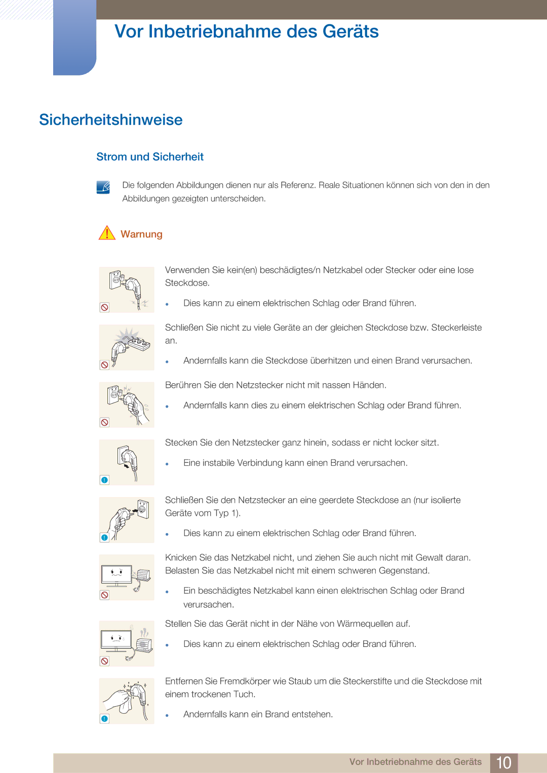 Samsung LF22NTBHBNM/EN, LF22NTBHBNU/EN, LF22FN1PFBZXEN manual Sicherheitshinweise, Strom und Sicherheit, Warnung 