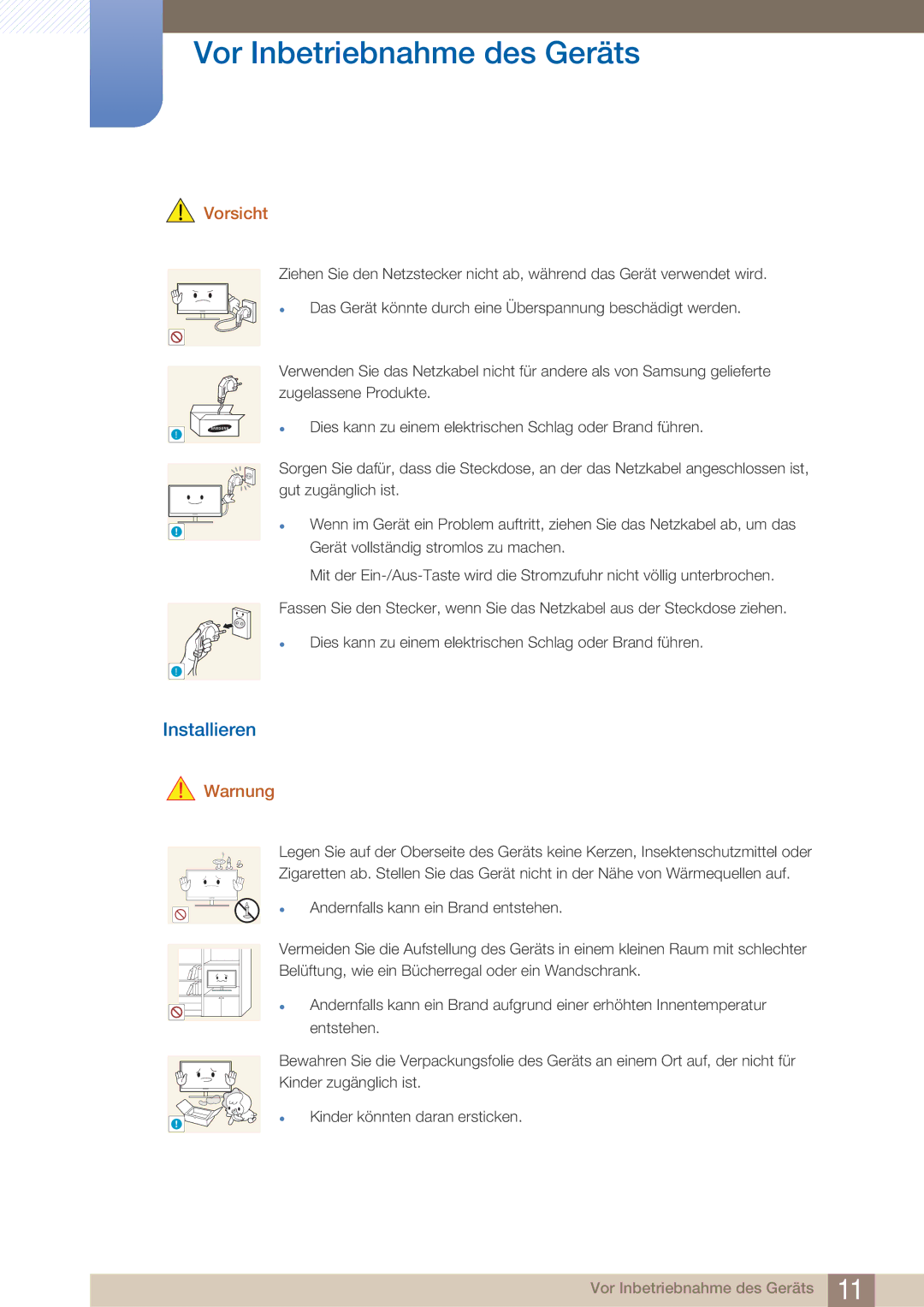 Samsung LF22FN1PFBZXEN, LF22NTBHBNU/EN, LF22NTBHBNM/EN manual Installieren, Vorsicht 