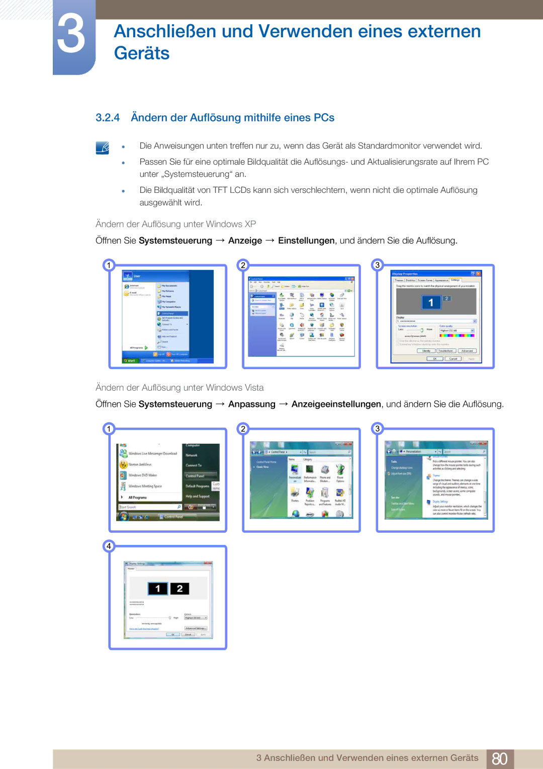 Samsung LF22FN1PFBZXEN, LF22NTBHBNU/EN, LF22NTBHBNM/EN manual 4 Ändern der Auflösung mithilfe eines PCs 